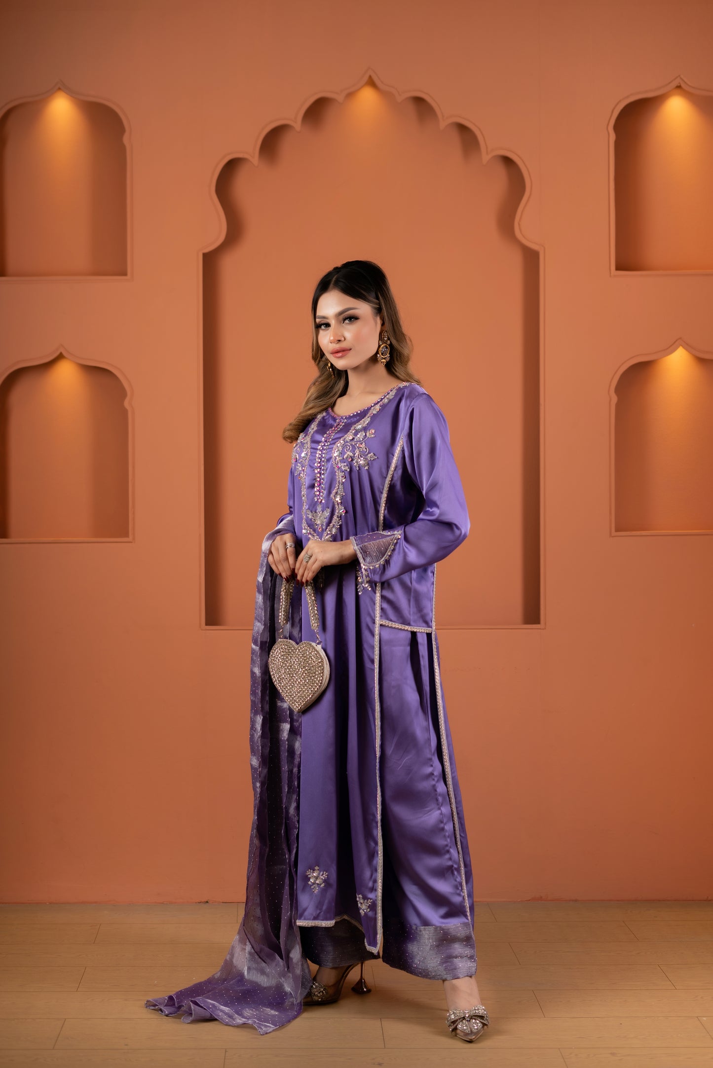 Lavender Luxe Embroidered Silk Kameez And Pant Set