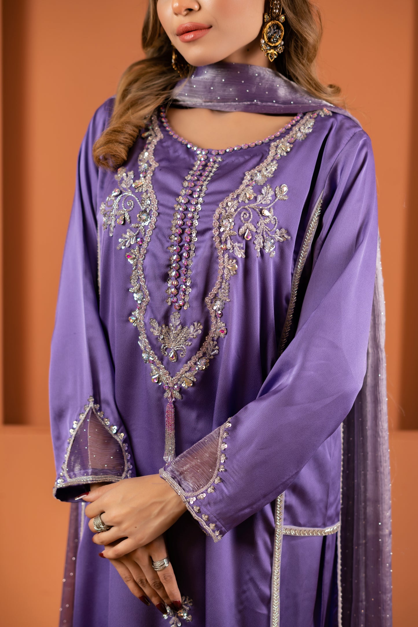 Lavender Luxe Embroidered Silk Kameez And Pant Set