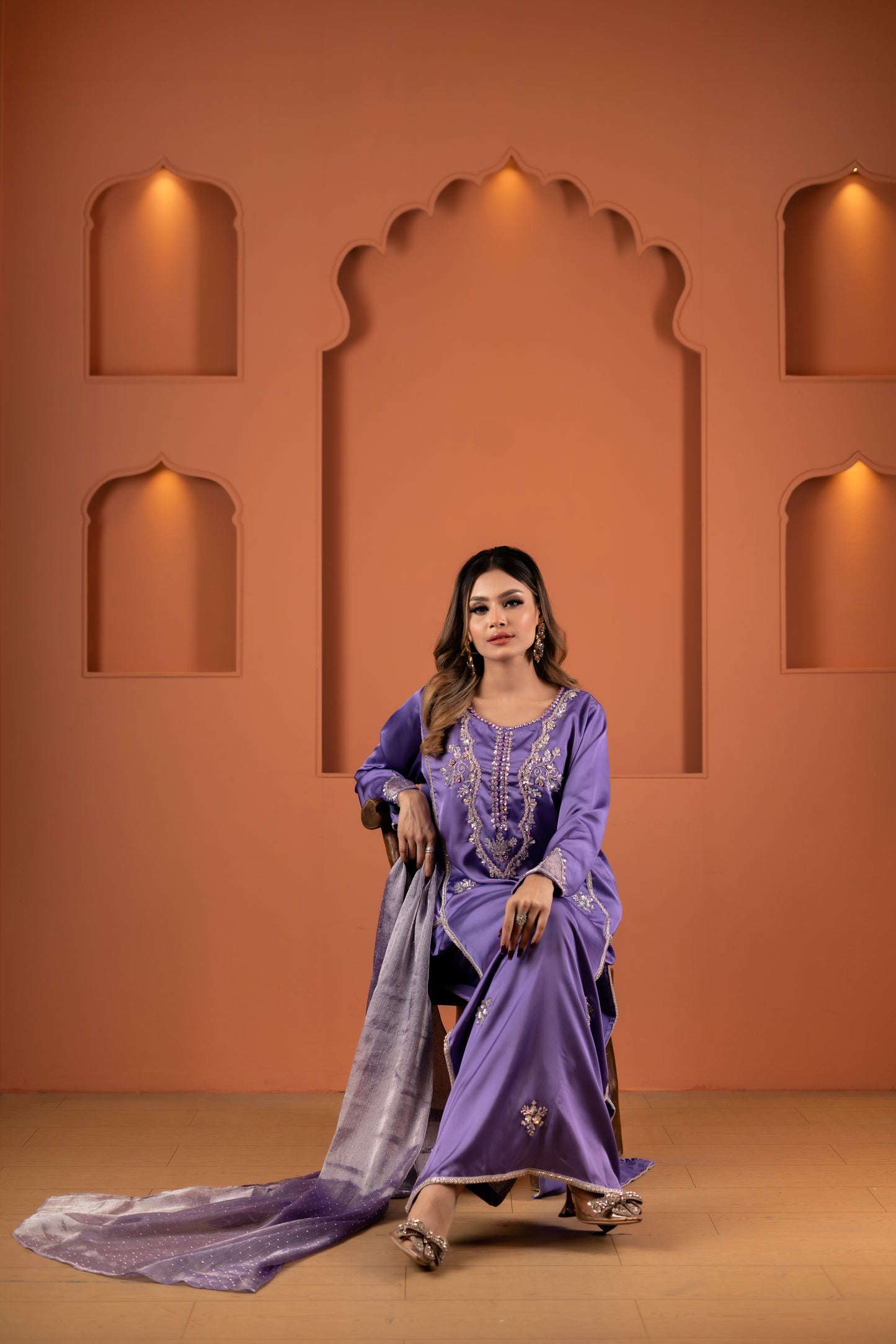 Lavender Luxe Embroidered Silk Kameez And Pant Set