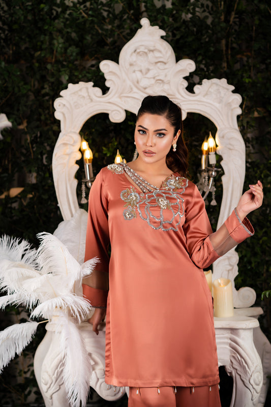 Rose Gold Elegance Embroidered Kameez & Palazzo set
