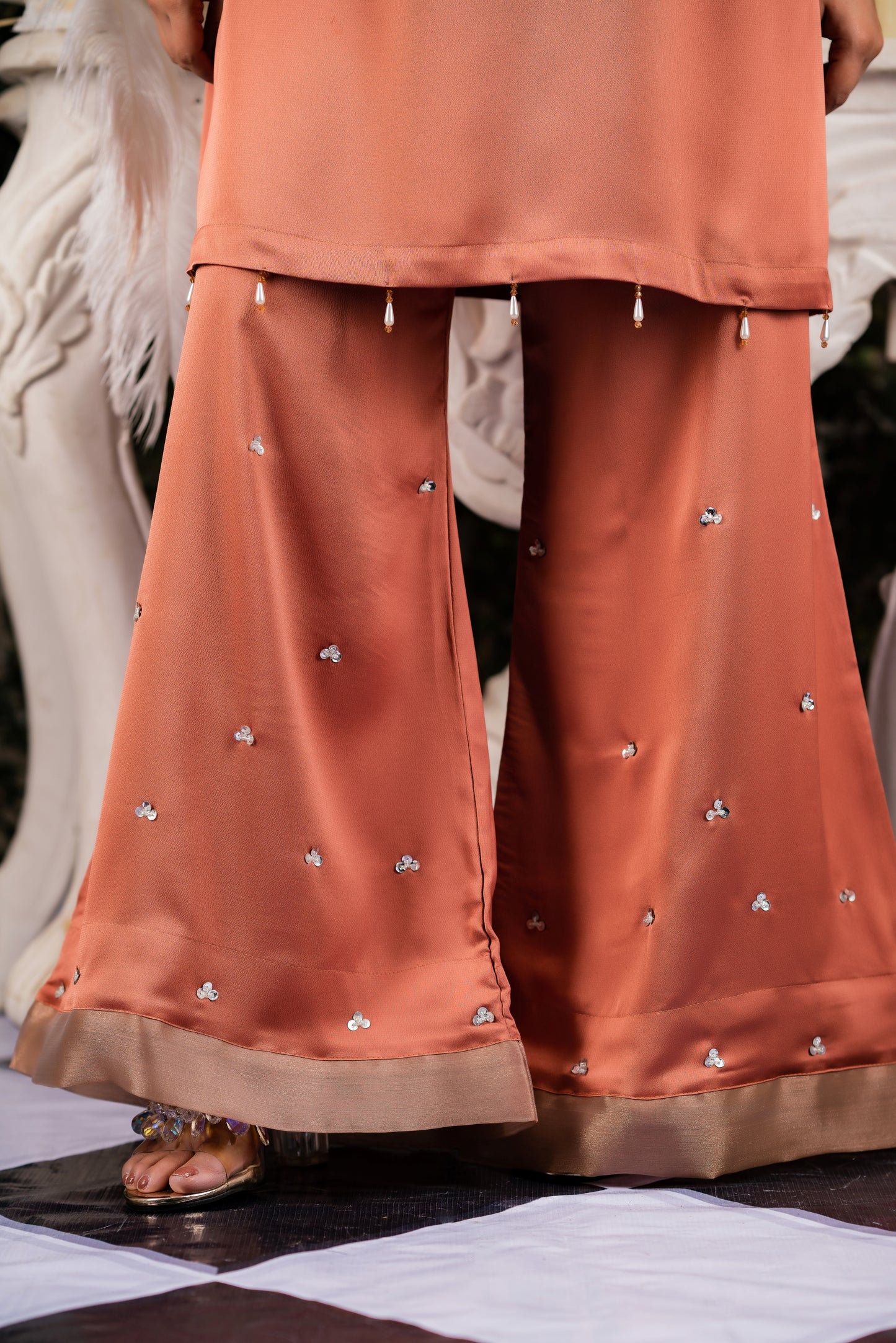 Rose Gold Elegance Embroidered Kameez & Palazzo set