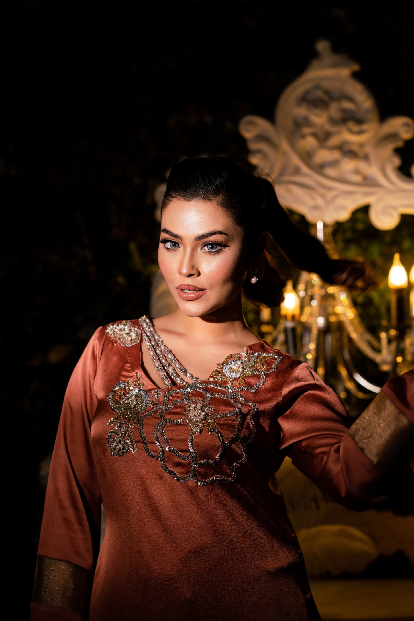 Rose Gold Elegance Embroidered Kameez & Palazzo set