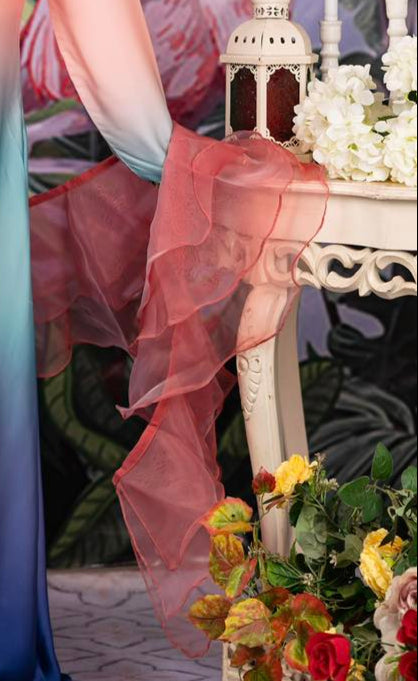 Ruffled Organza Dupatta in Coral Pink