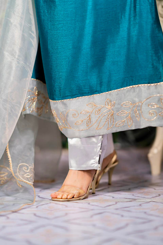 Ivory Elegance Pearl-Button Trousers
