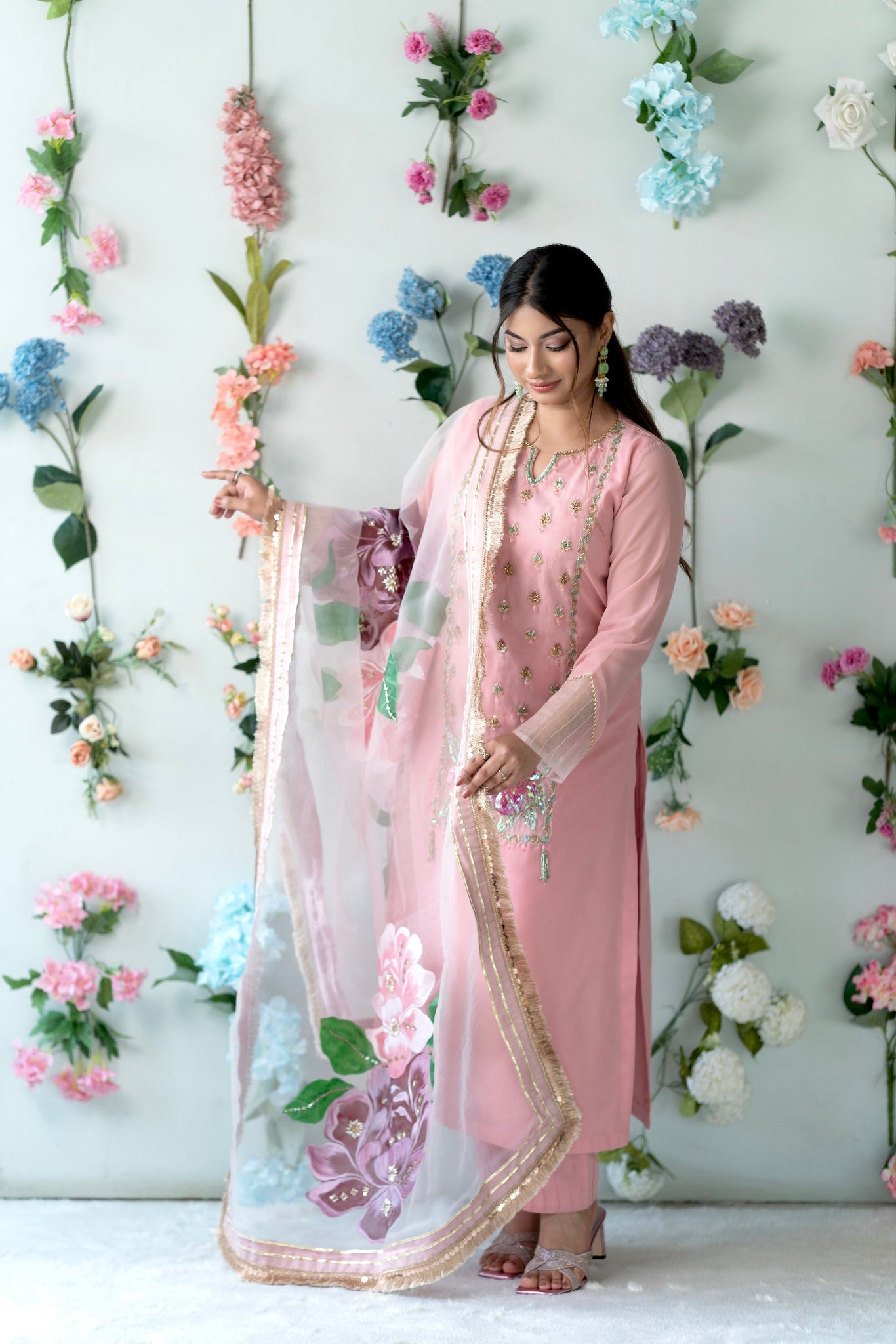 Soft Pink Floral Embroidered Kurti