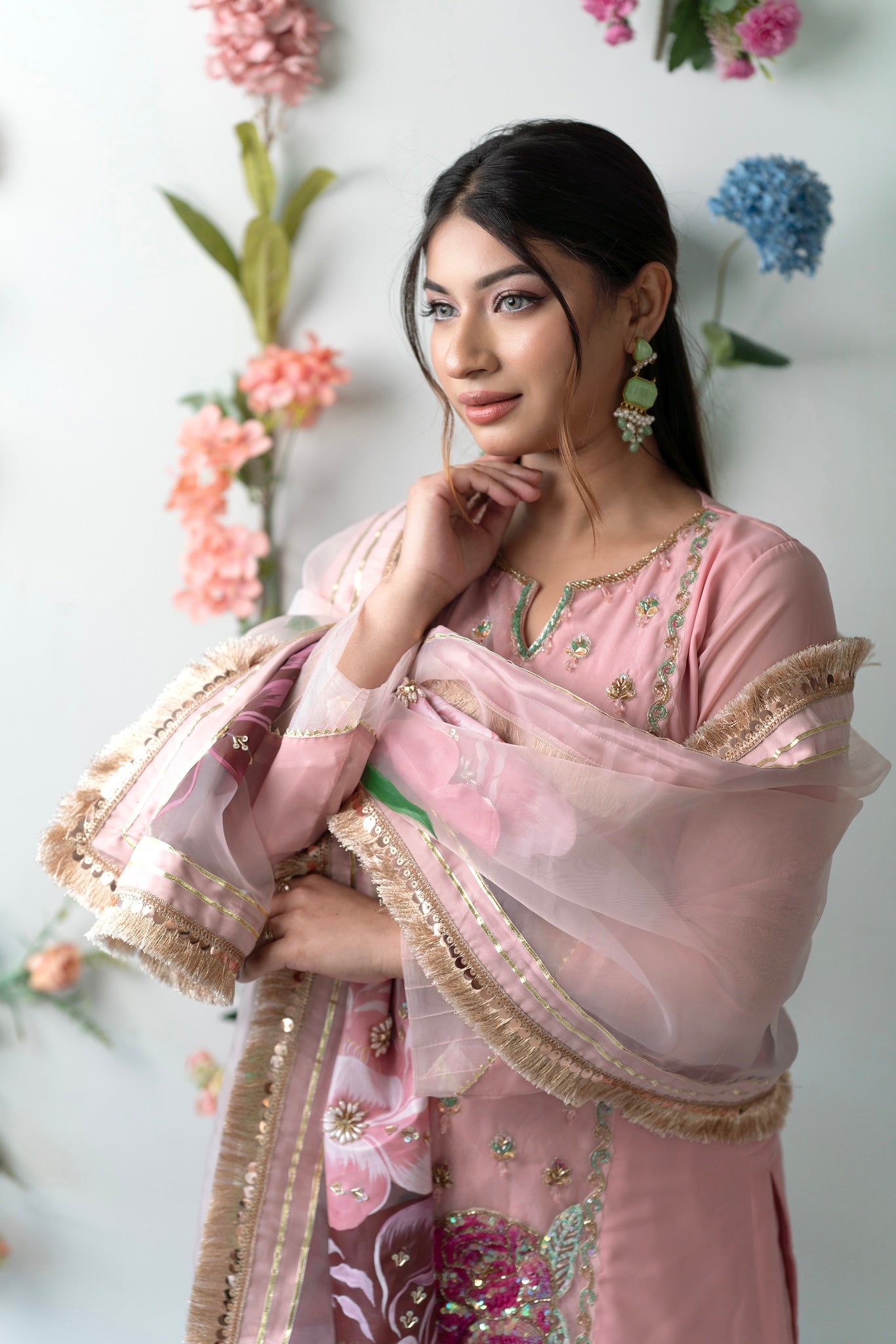 Soft Pink Floral Embroidered Kurti