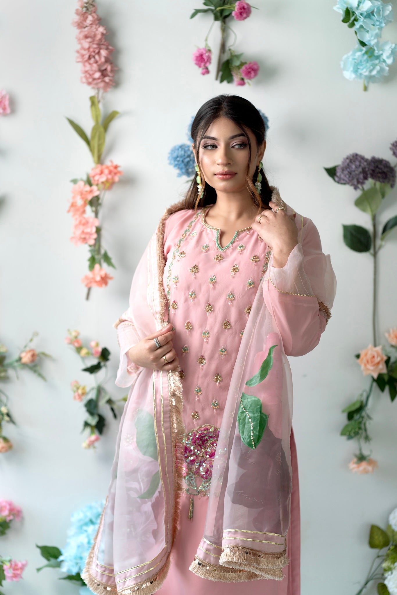 Soft Pink Floral Embroidered Kurti