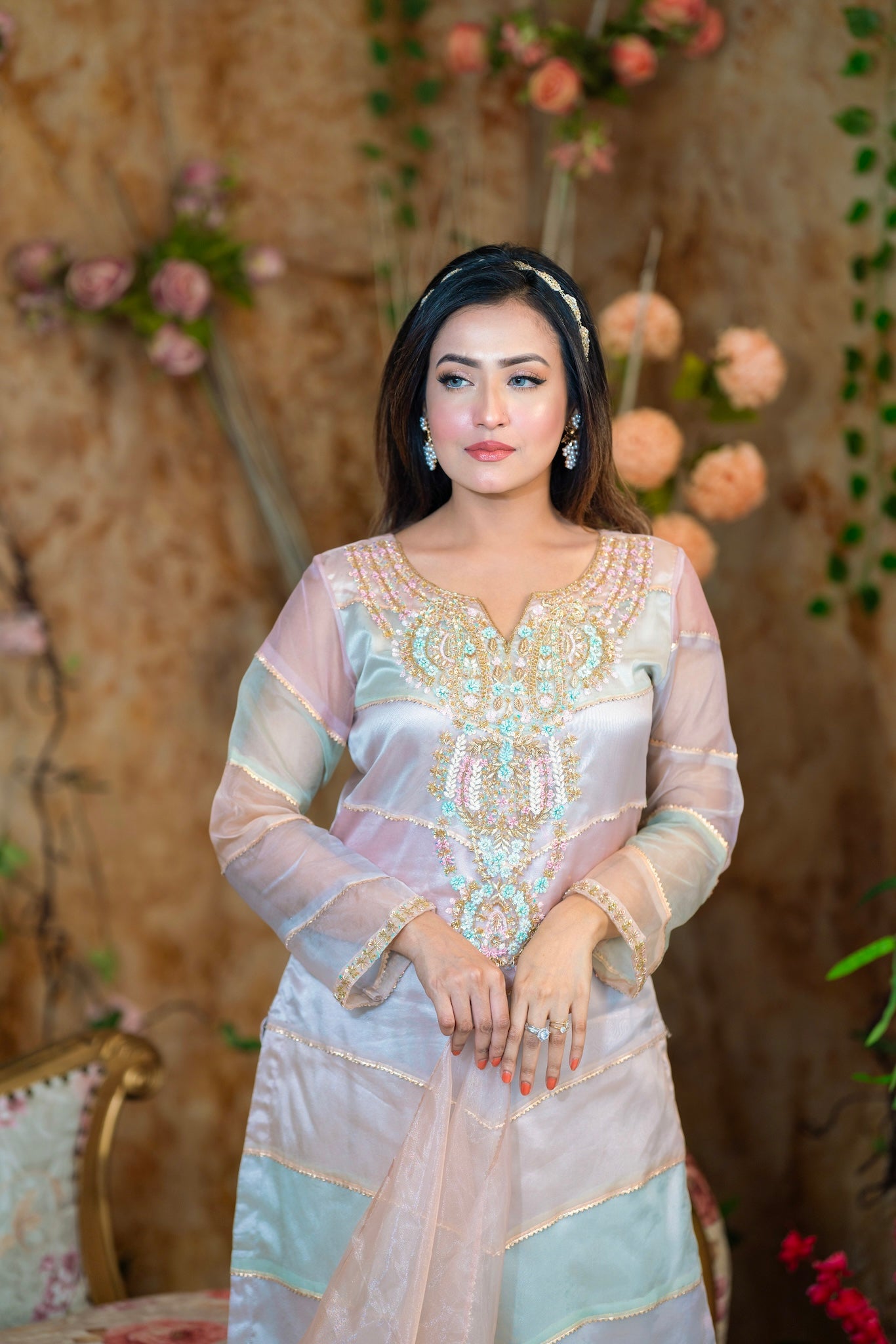 Pastel Elegance Embroidered Ensemble Set