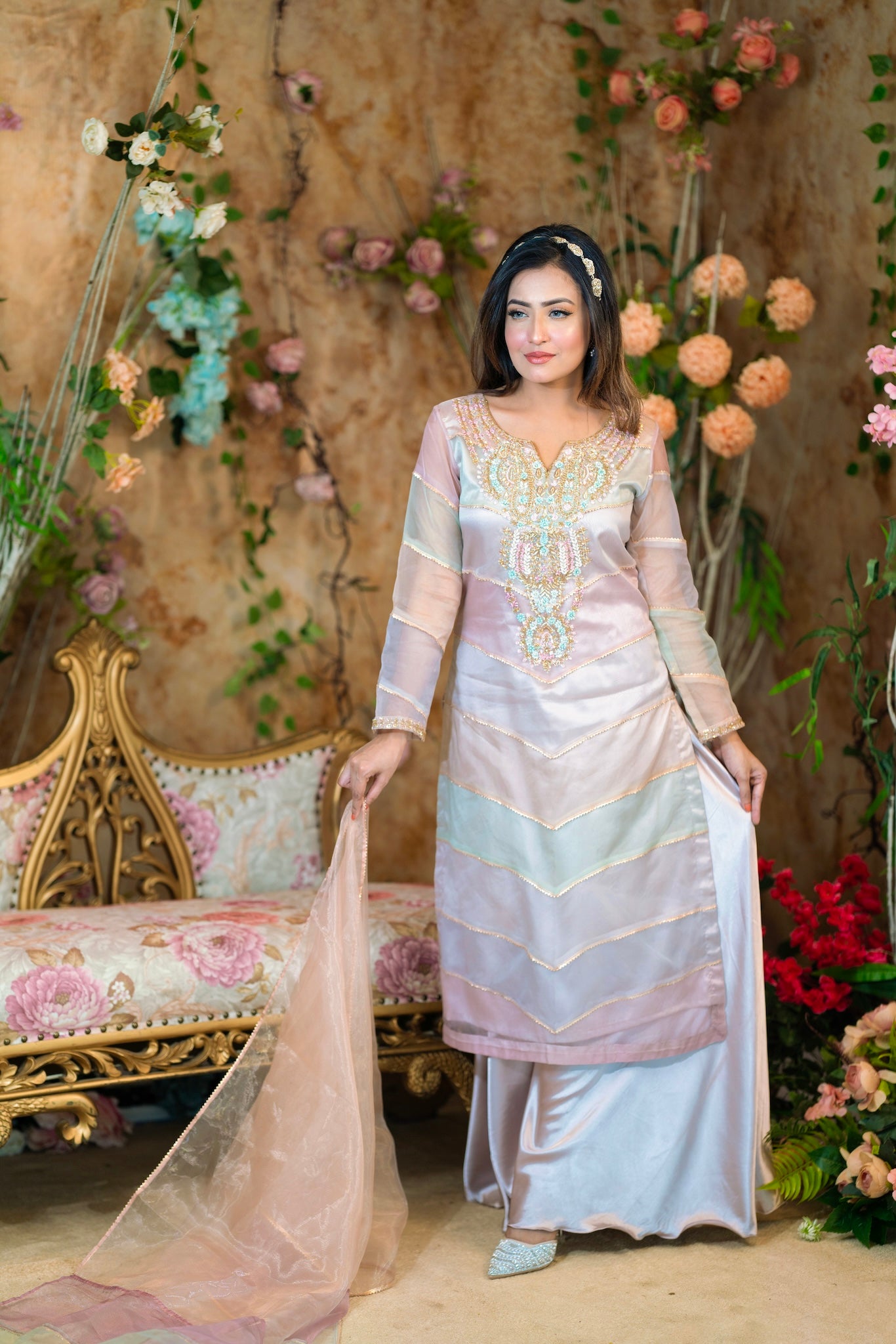 Pastel Elegance Embroidered Ensemble Set