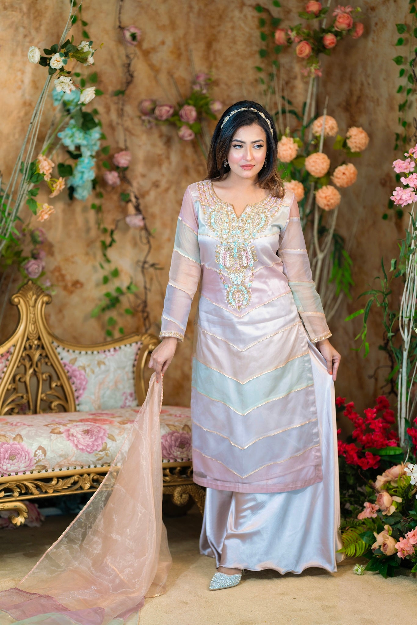 Pastel Elegance Embroidered Ensemble Set