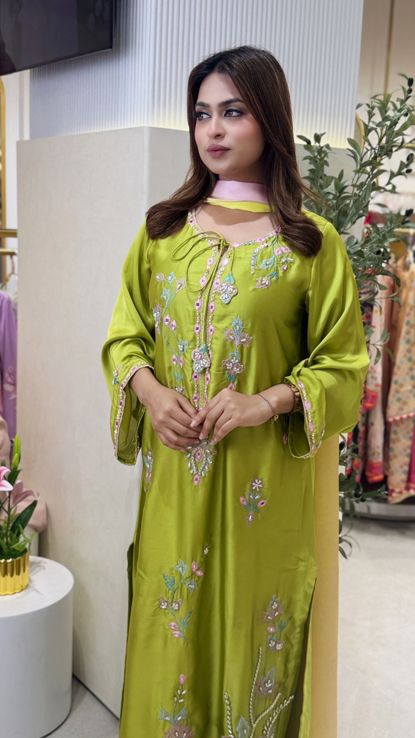 Lime Blossom  Long  Kameez And Pant Set