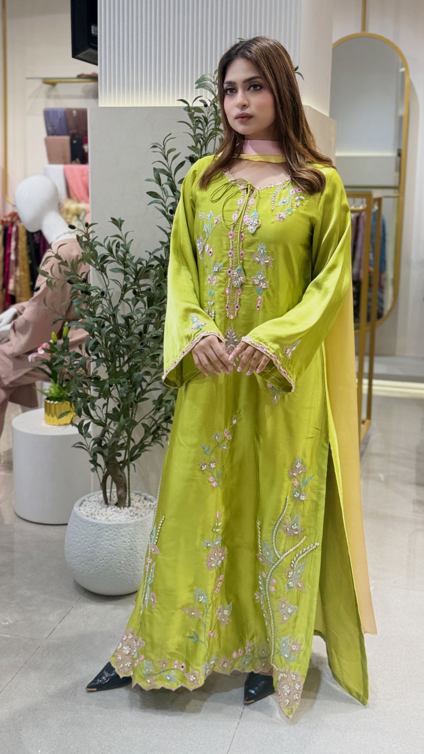 Lime Blossom  Long  Kameez And Pant Set