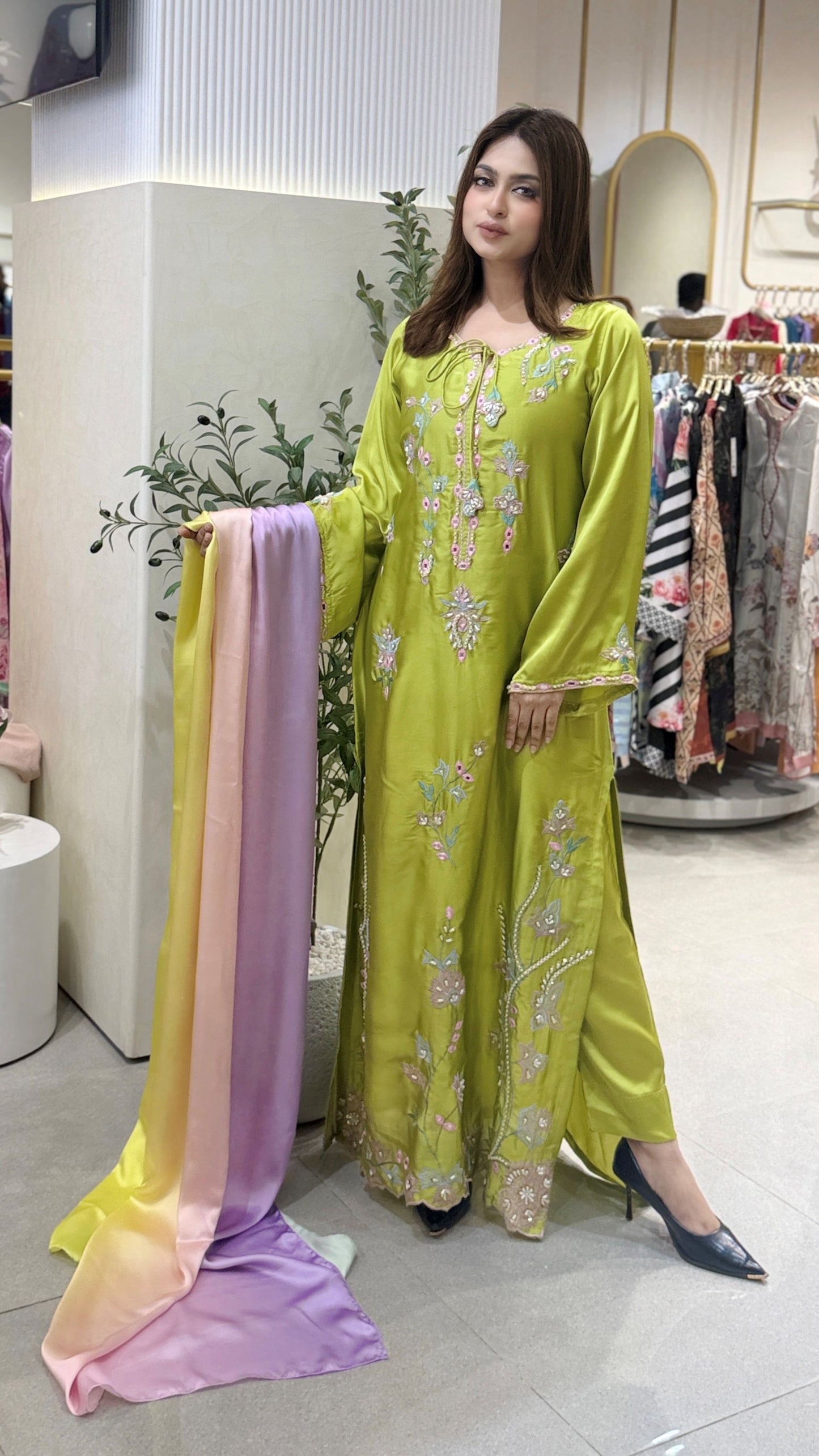 Lime Blossom  Long  Kameez And Pant Set