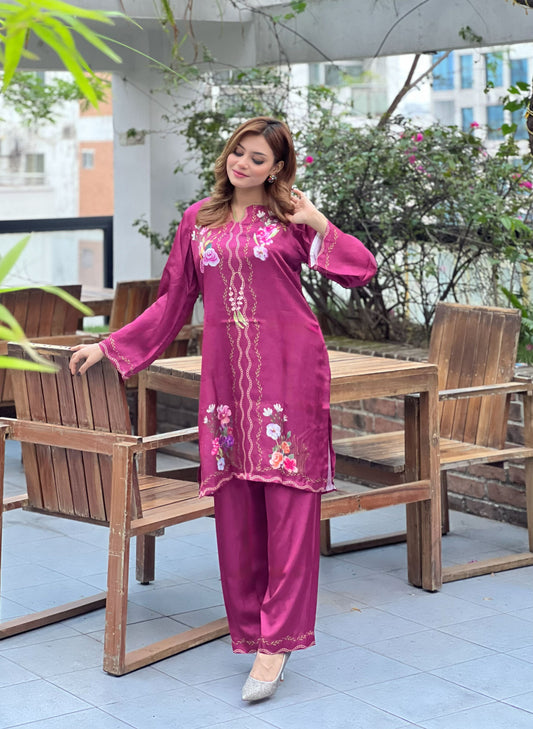 Magenta Floral Printed Co-ord