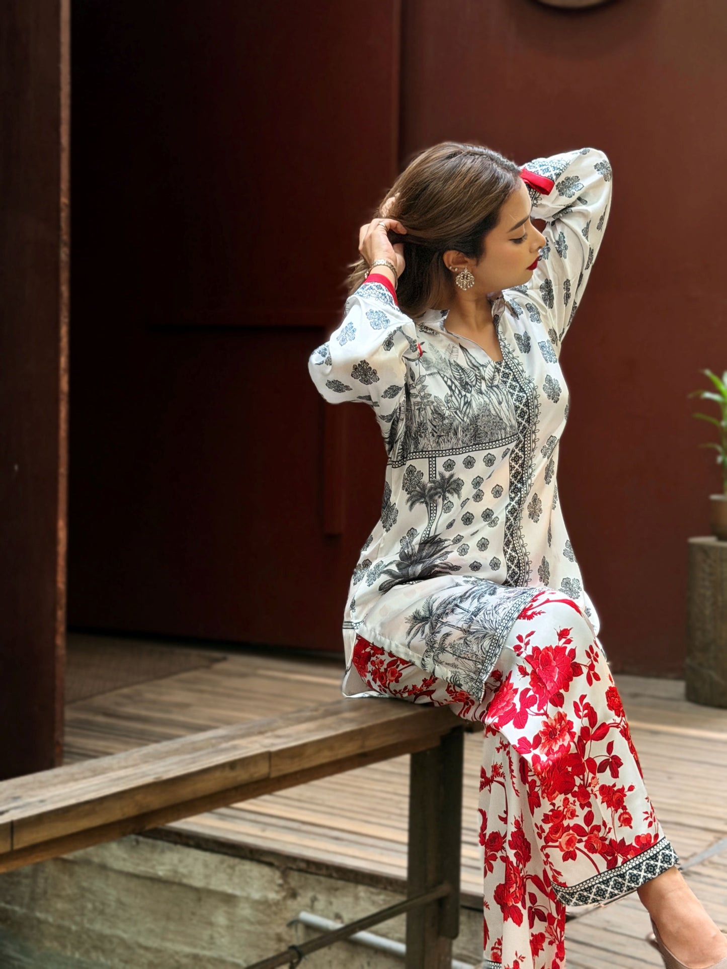 White Tropical Print Co-ord Set