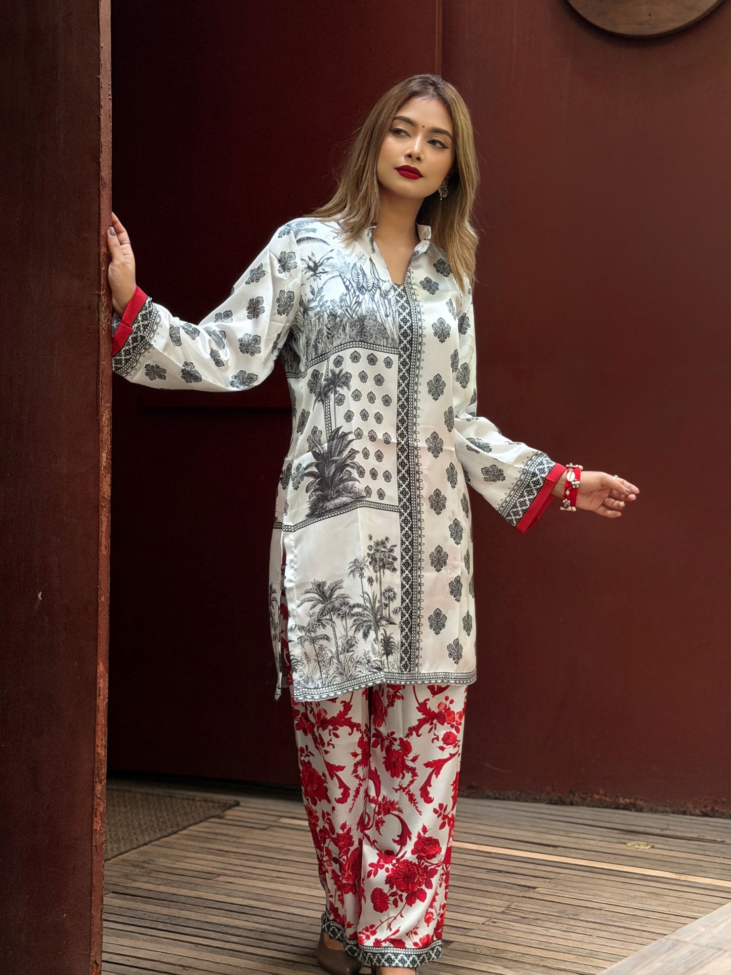 White Tropical Print Co-ord Set