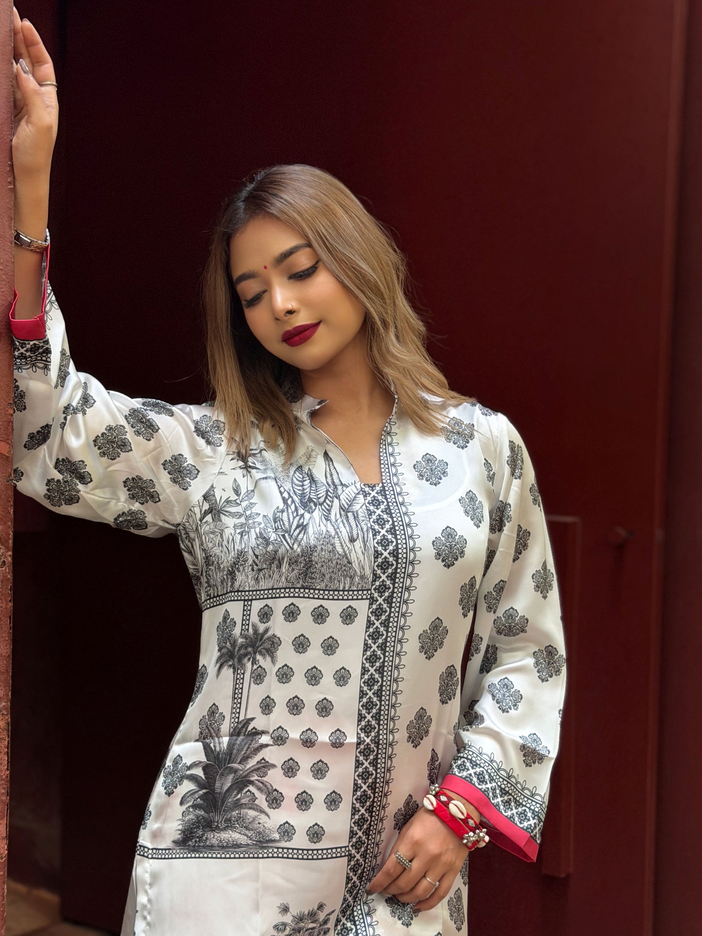 White Tropical Print Co-ord Set