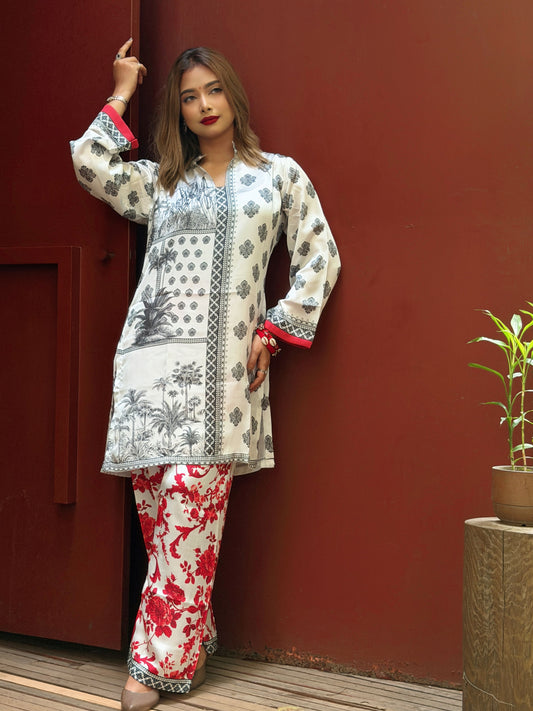 White Tropical Print Co-ord Set