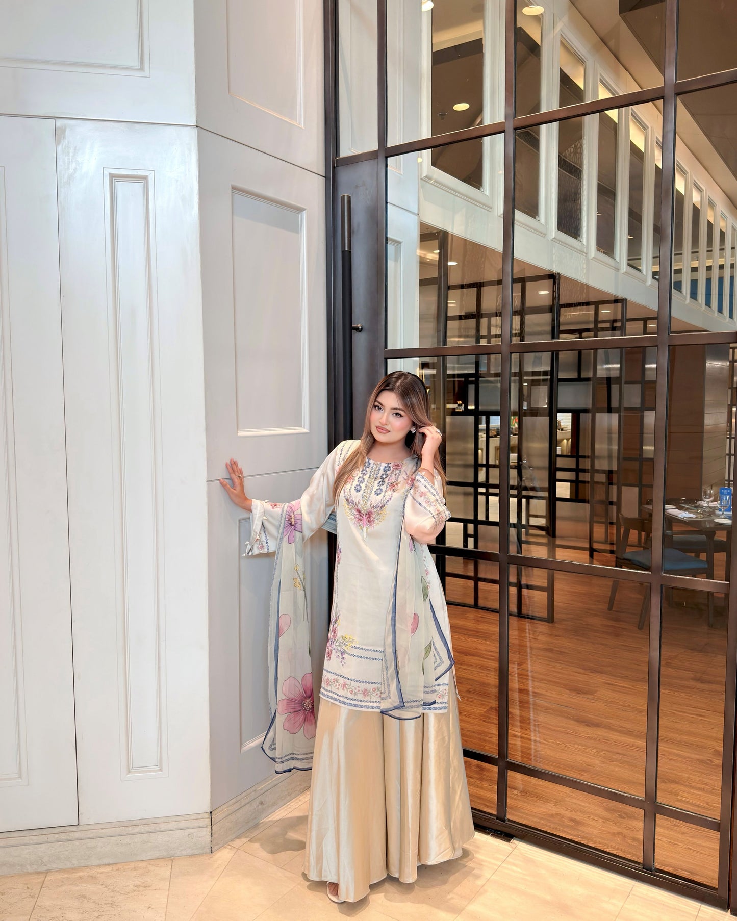 Ivory Floral Grace Kameez And Dupatta Set