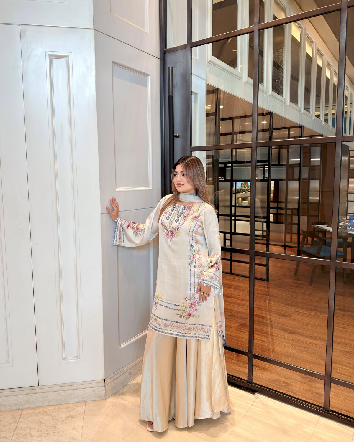 Ivory Floral Grace Kameez And Dupatta Set