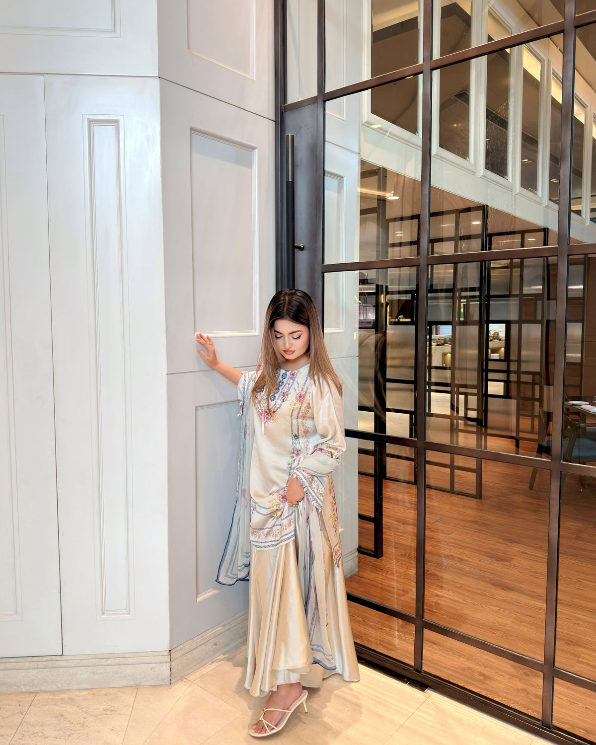 Ivory Floral Grace Kameez And Dupatta Set