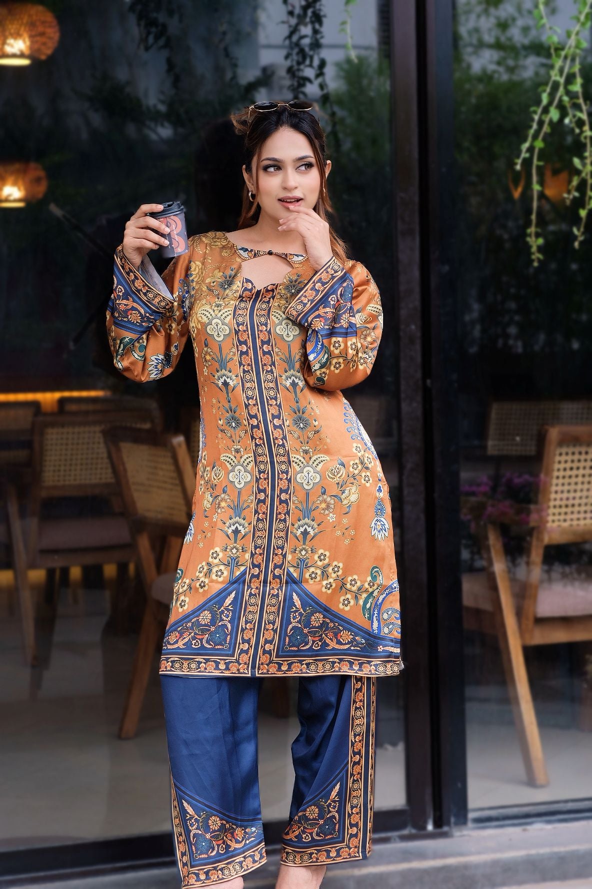 Golden  Floral  Printed Co-ord