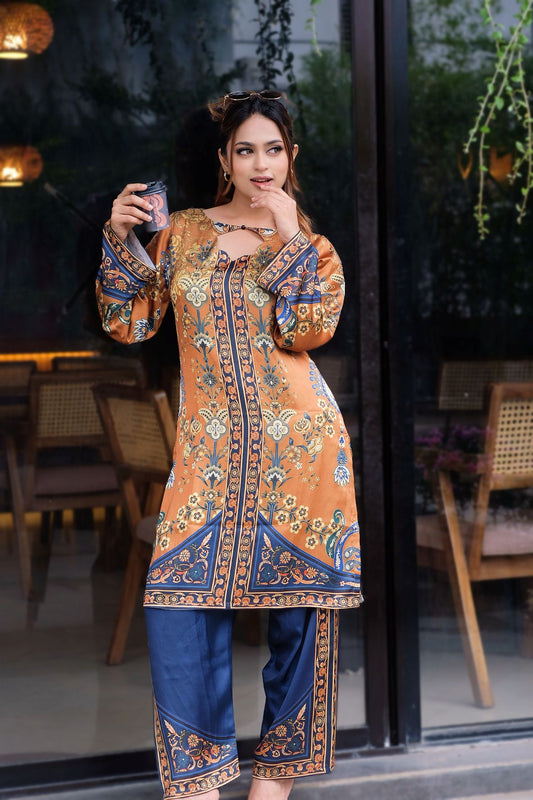 Golden  Floral  Printed Co-ord
