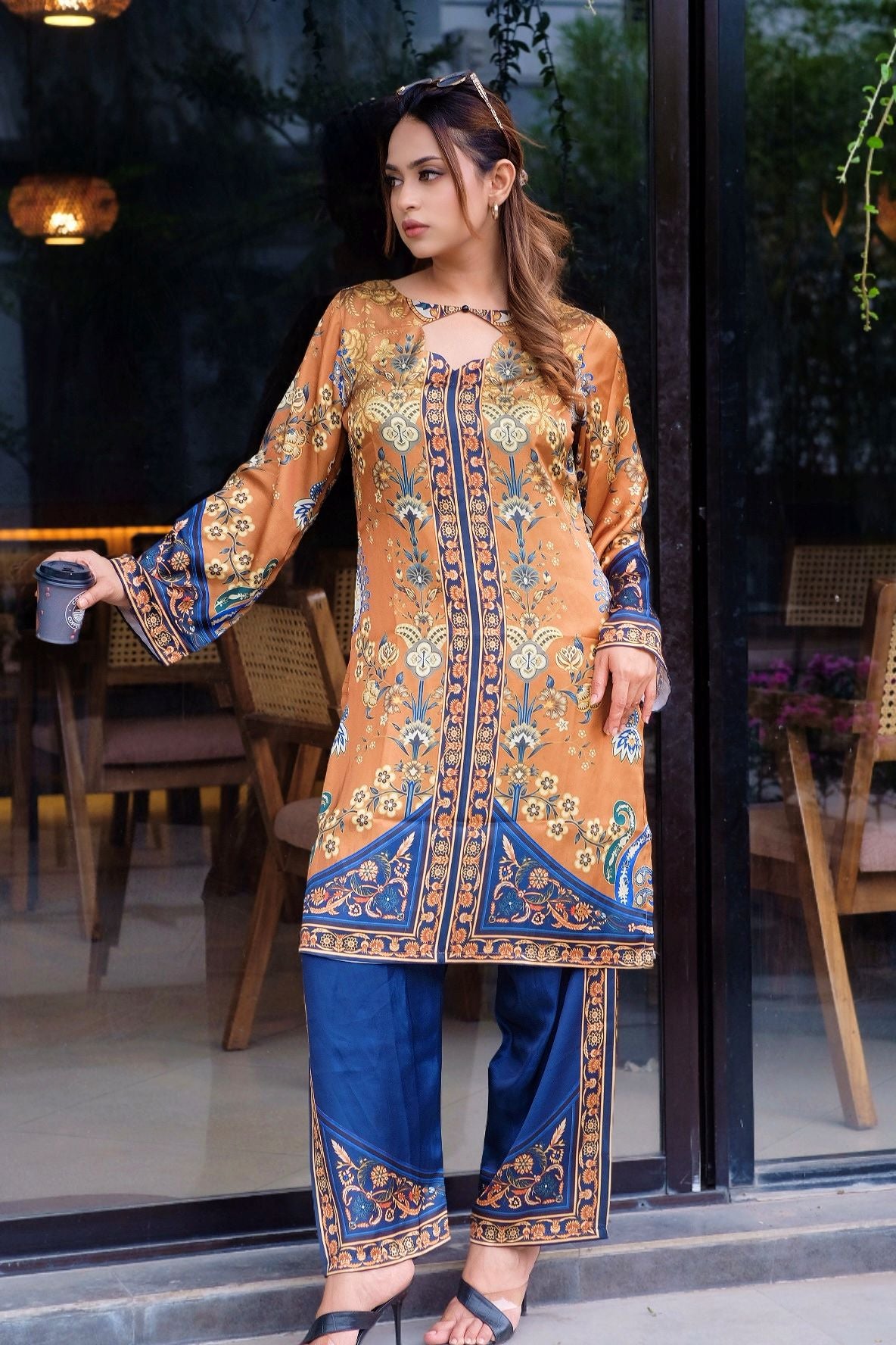 Golden  Floral  Printed Co-ord