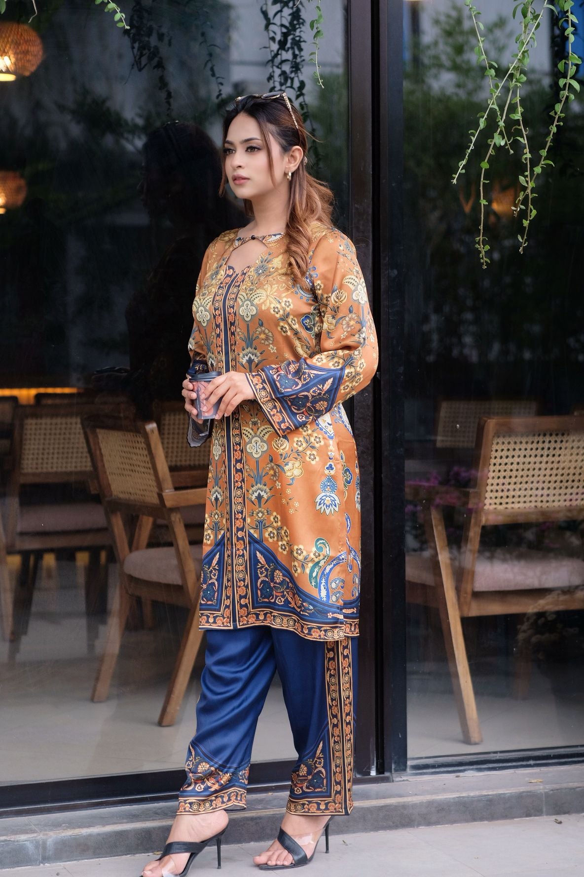 Golden  Floral  Printed Co-ord