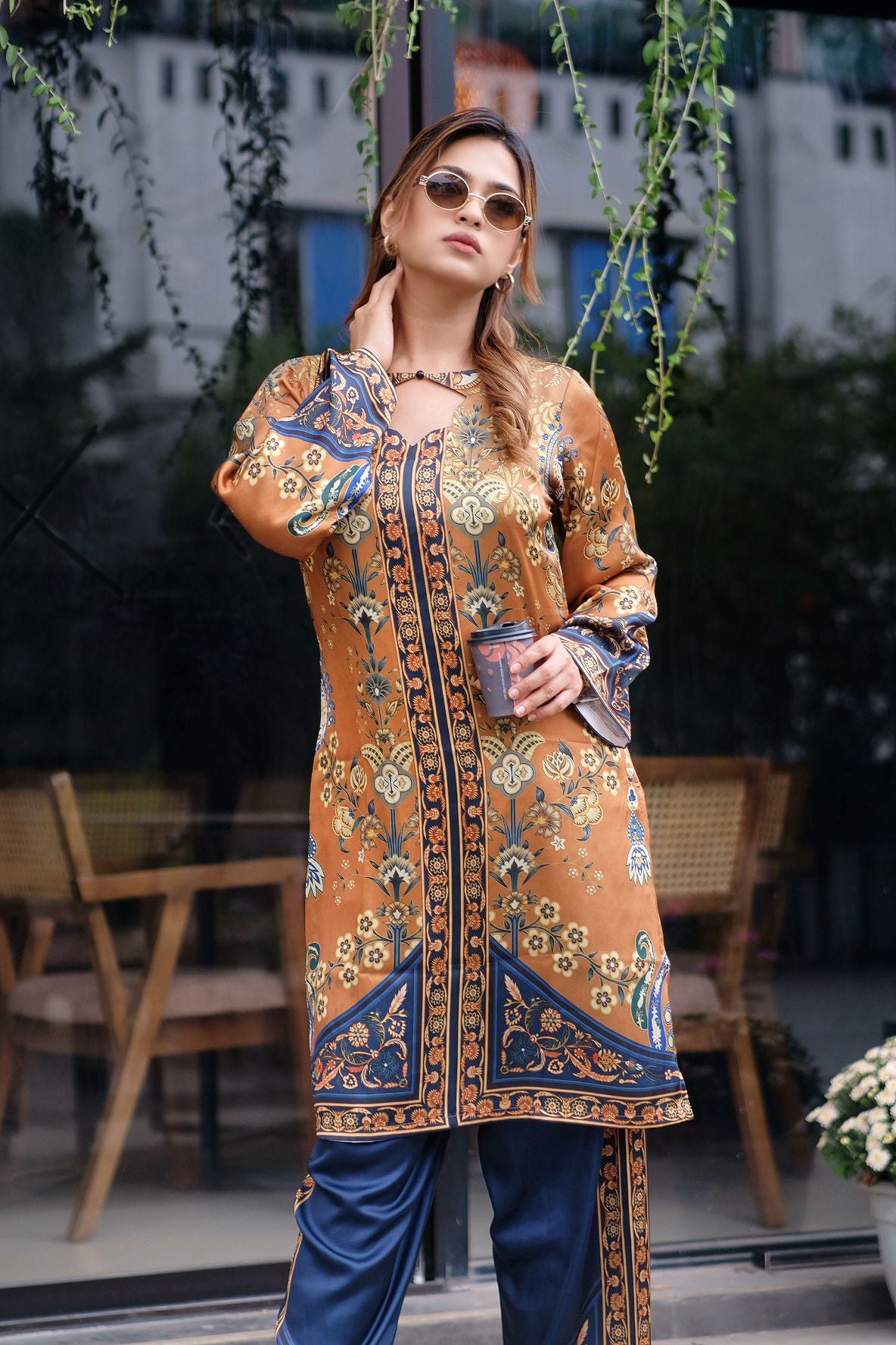 Golden  Floral  Printed Co-ord