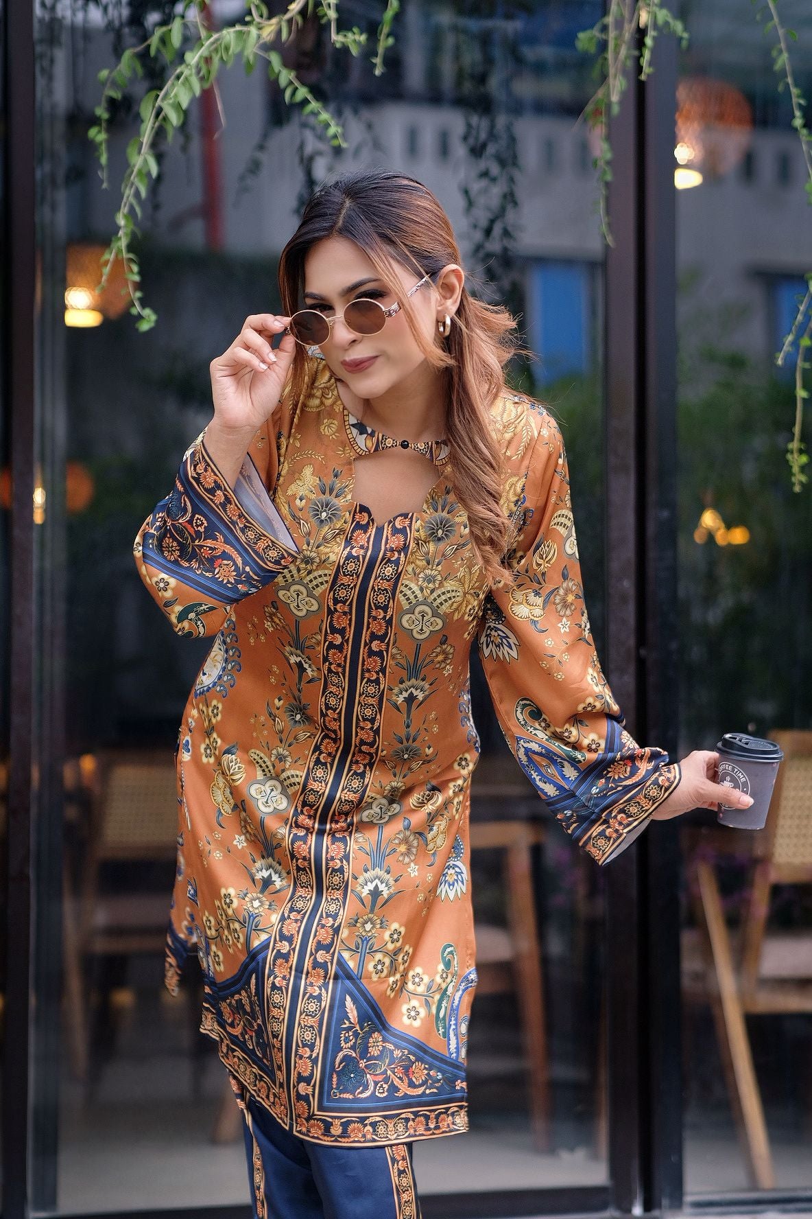 Golden  Floral  Printed Co-ord