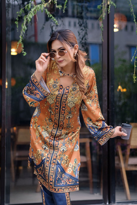 Golden  Floral  Printed Co-ord