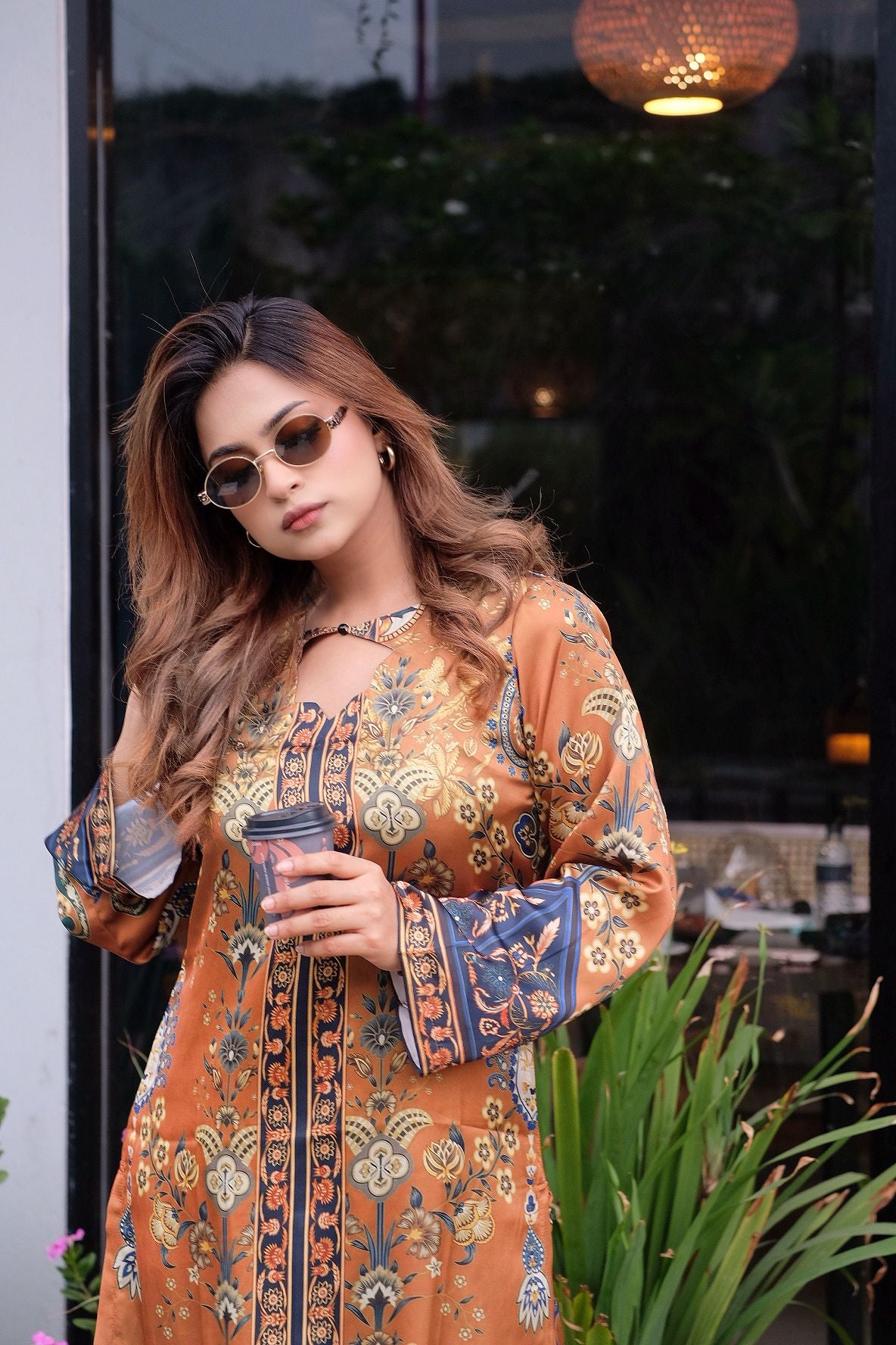 Golden  Floral  Printed Co-ord