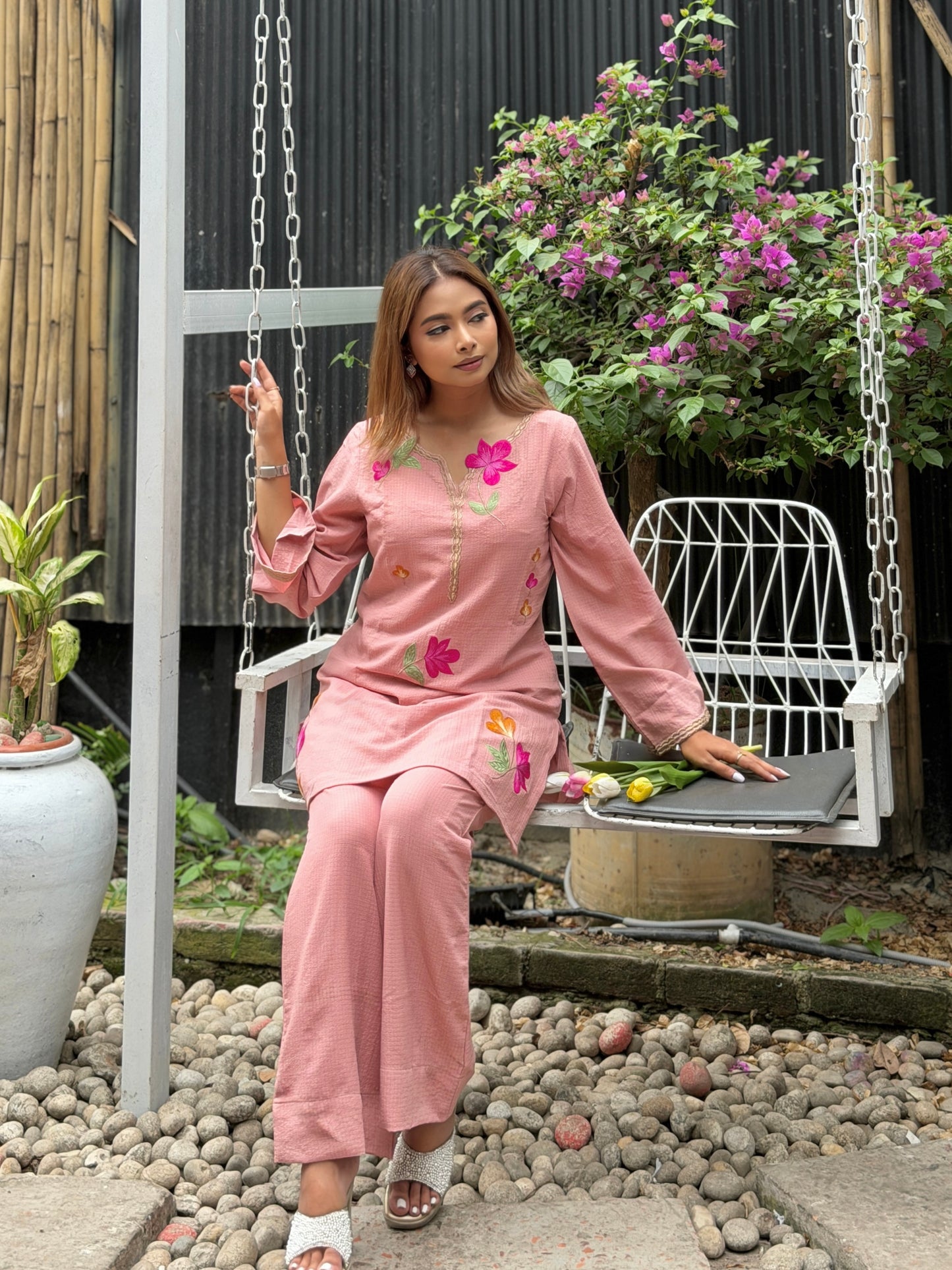 Dusty Pink Floral Embroidered Co-ord