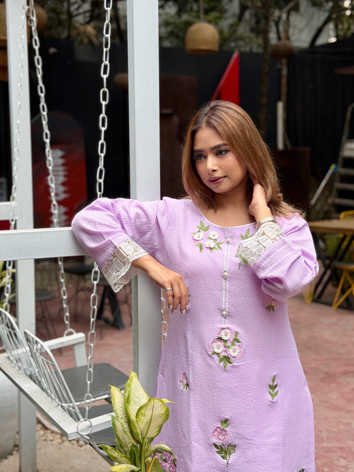 Lilac Floral Embroidered Co-ord Set