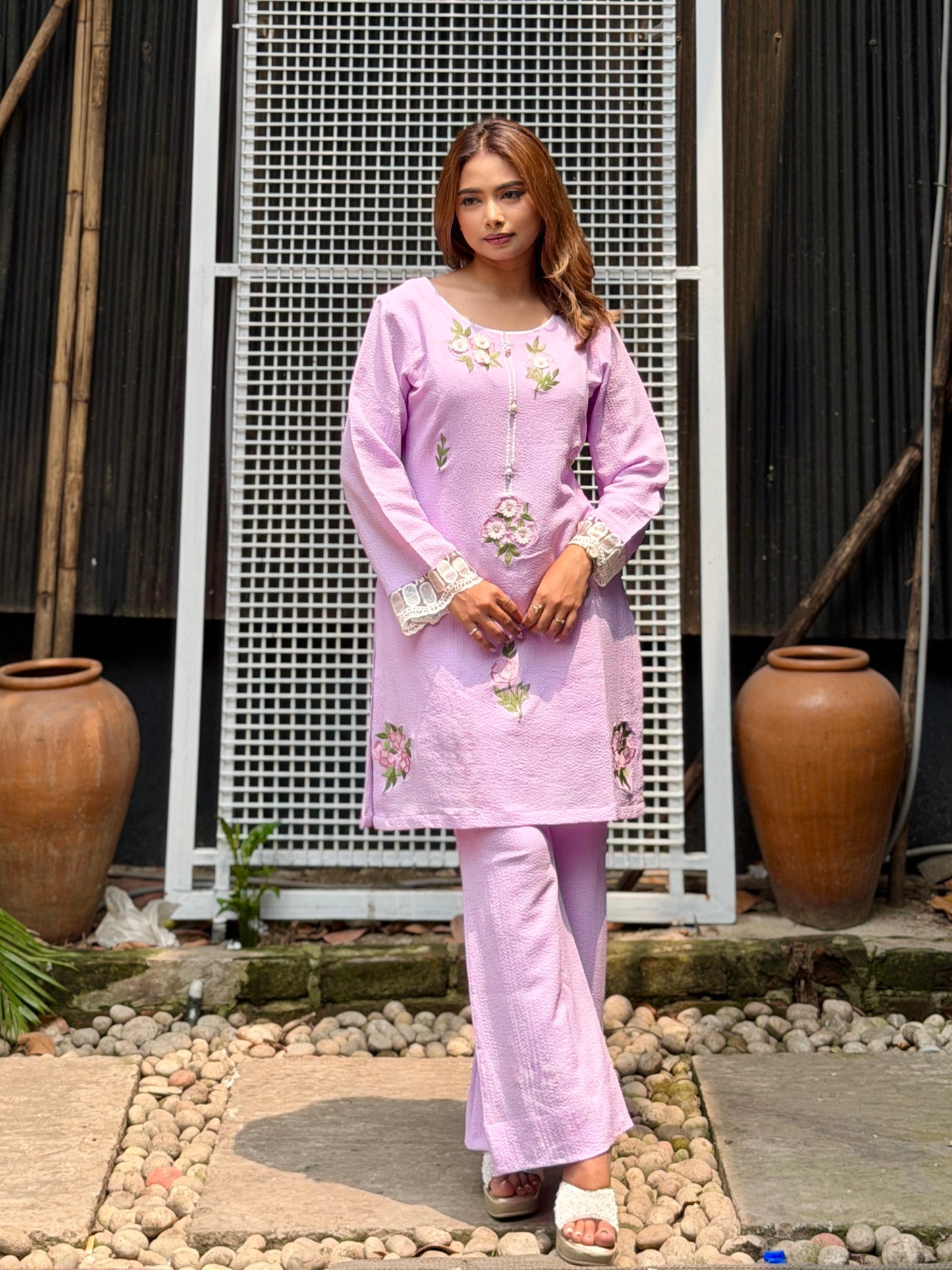 Lilac Floral Embroidered Co-ord Set