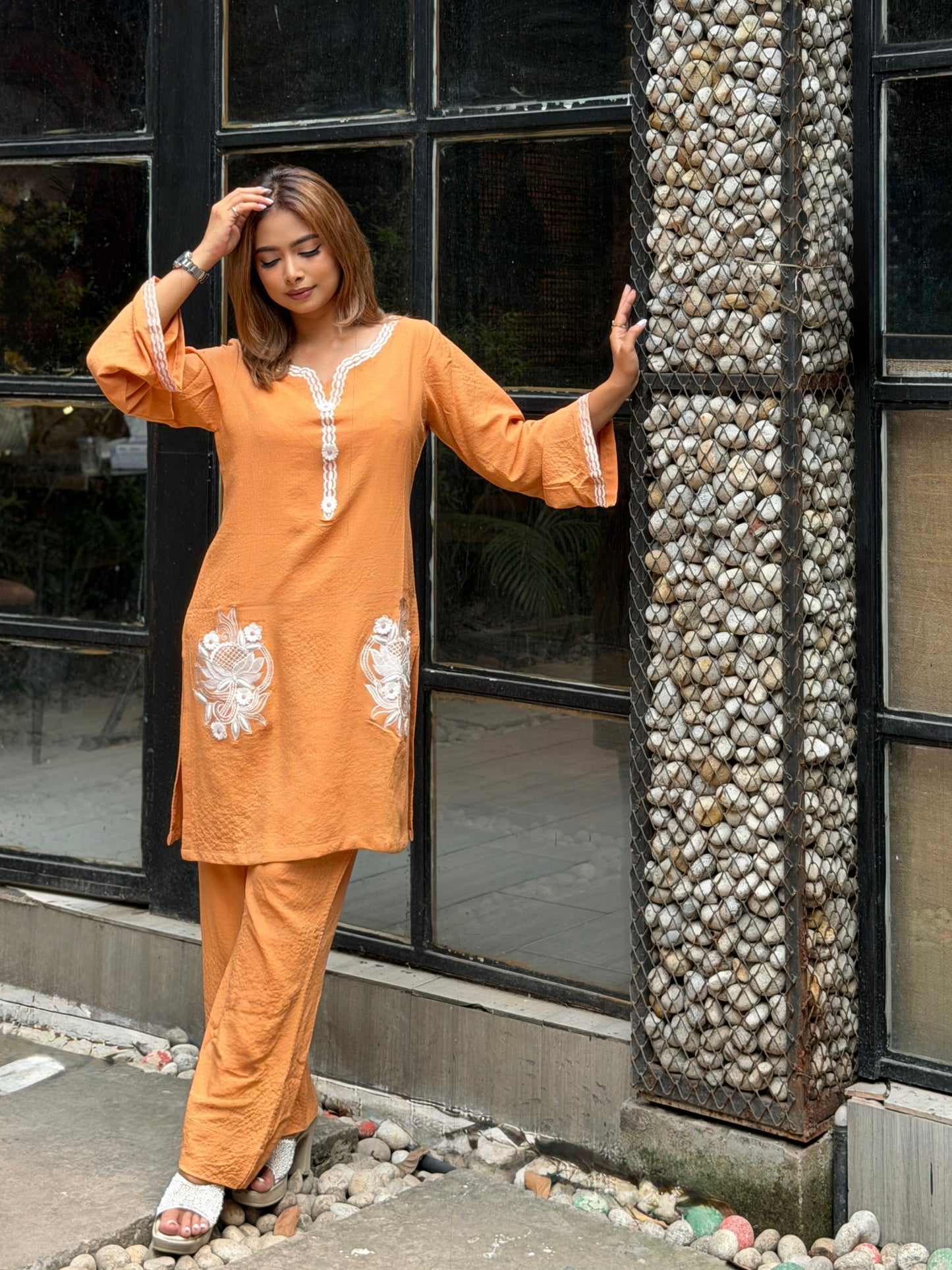 Rust Orange Embroidered Patch Co-ord