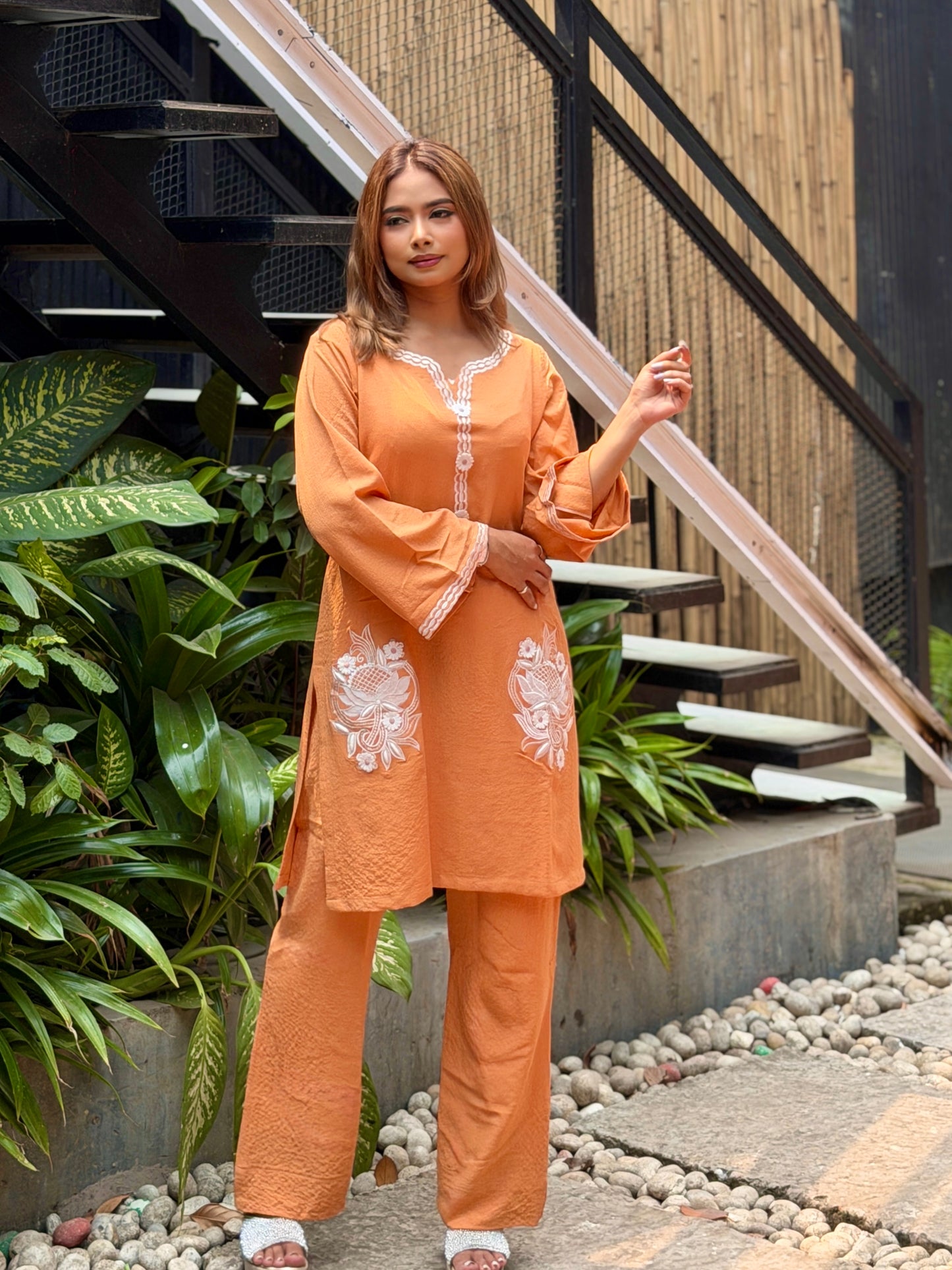 Rust Orange Embroidered Patch Co-ord