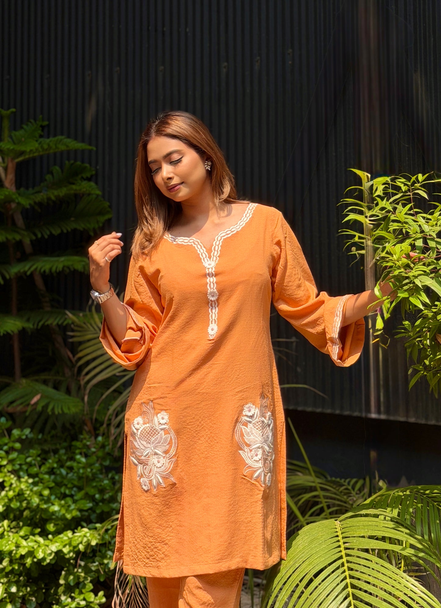 Rust Orange Embroidered Patch Co-ord