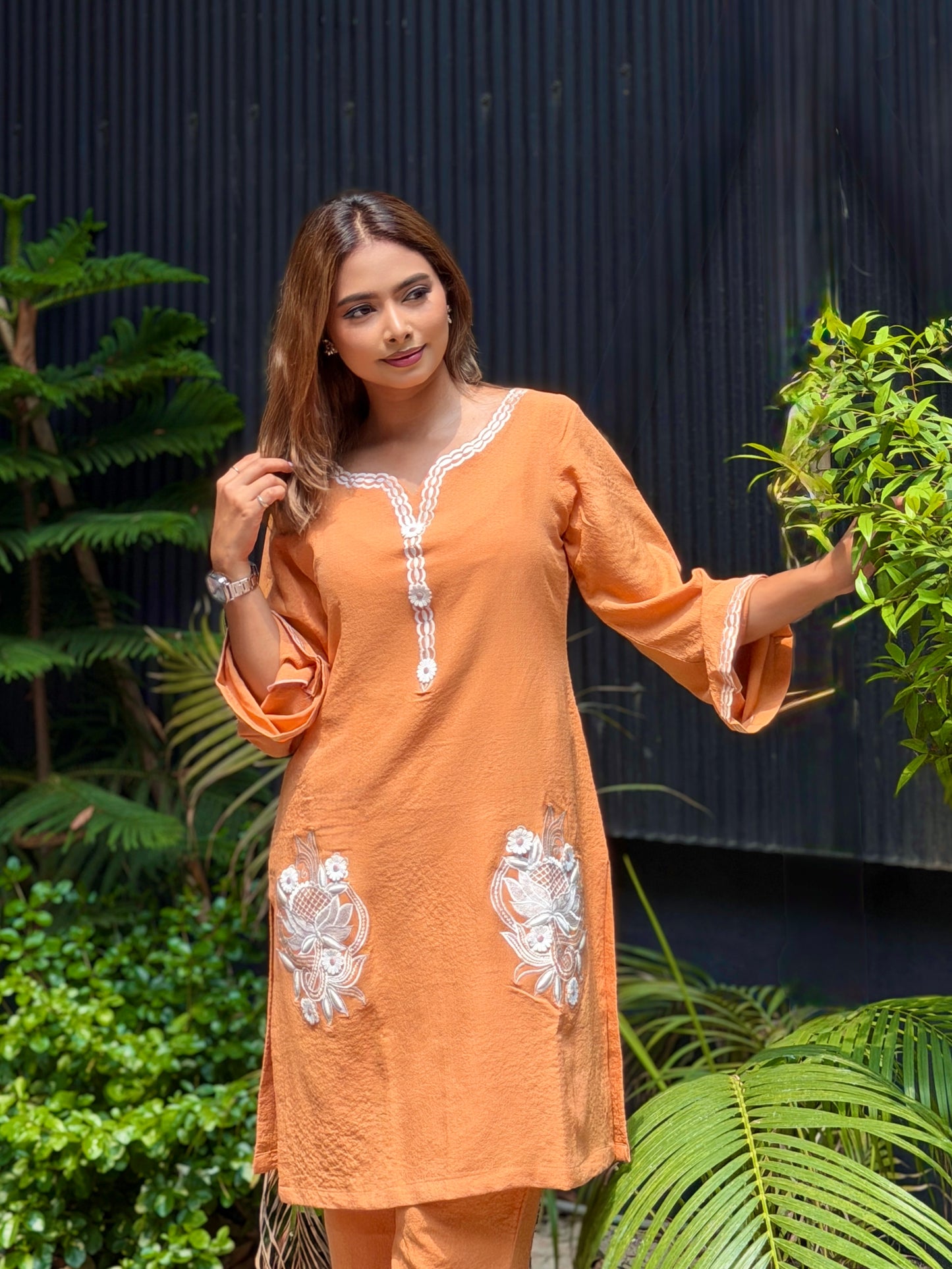 Rust Orange Embroidered Patch Co-ord