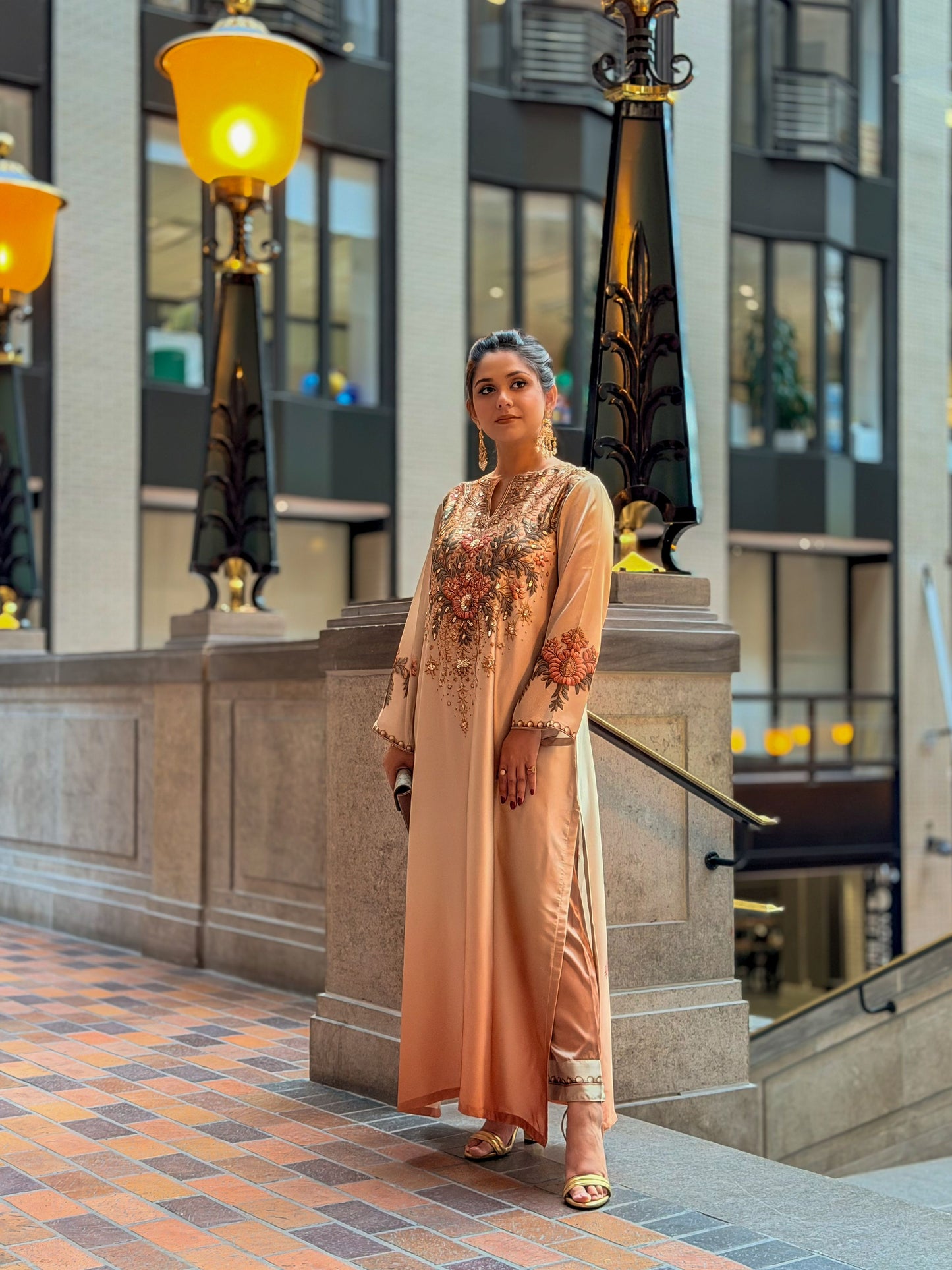 Golden Blossom Elegance Kameez And Pant Set