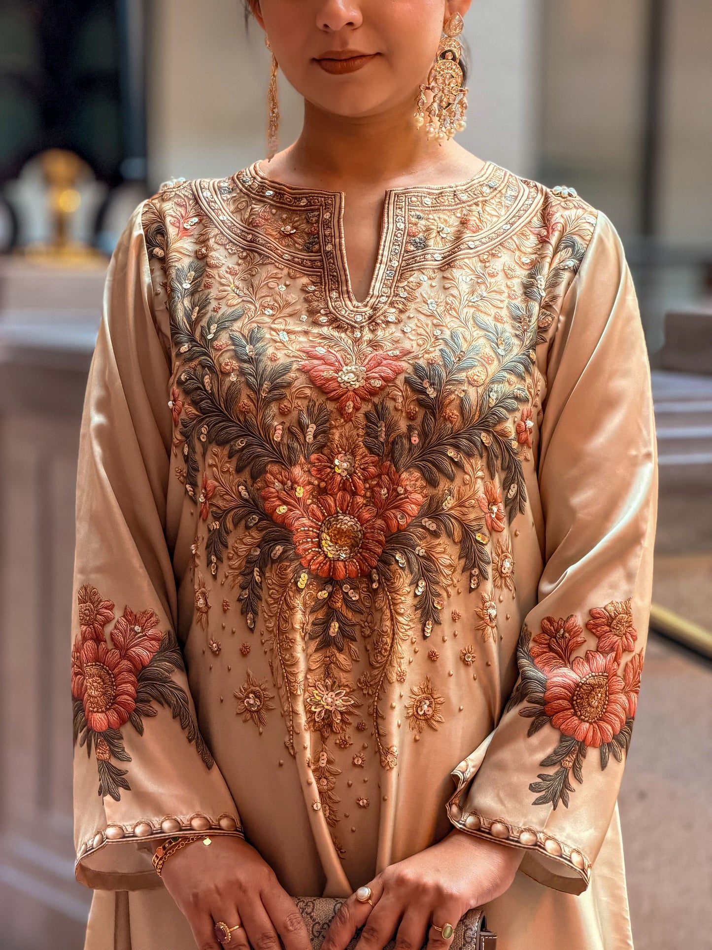 Golden Blossom Elegance Kameez And Pant Set