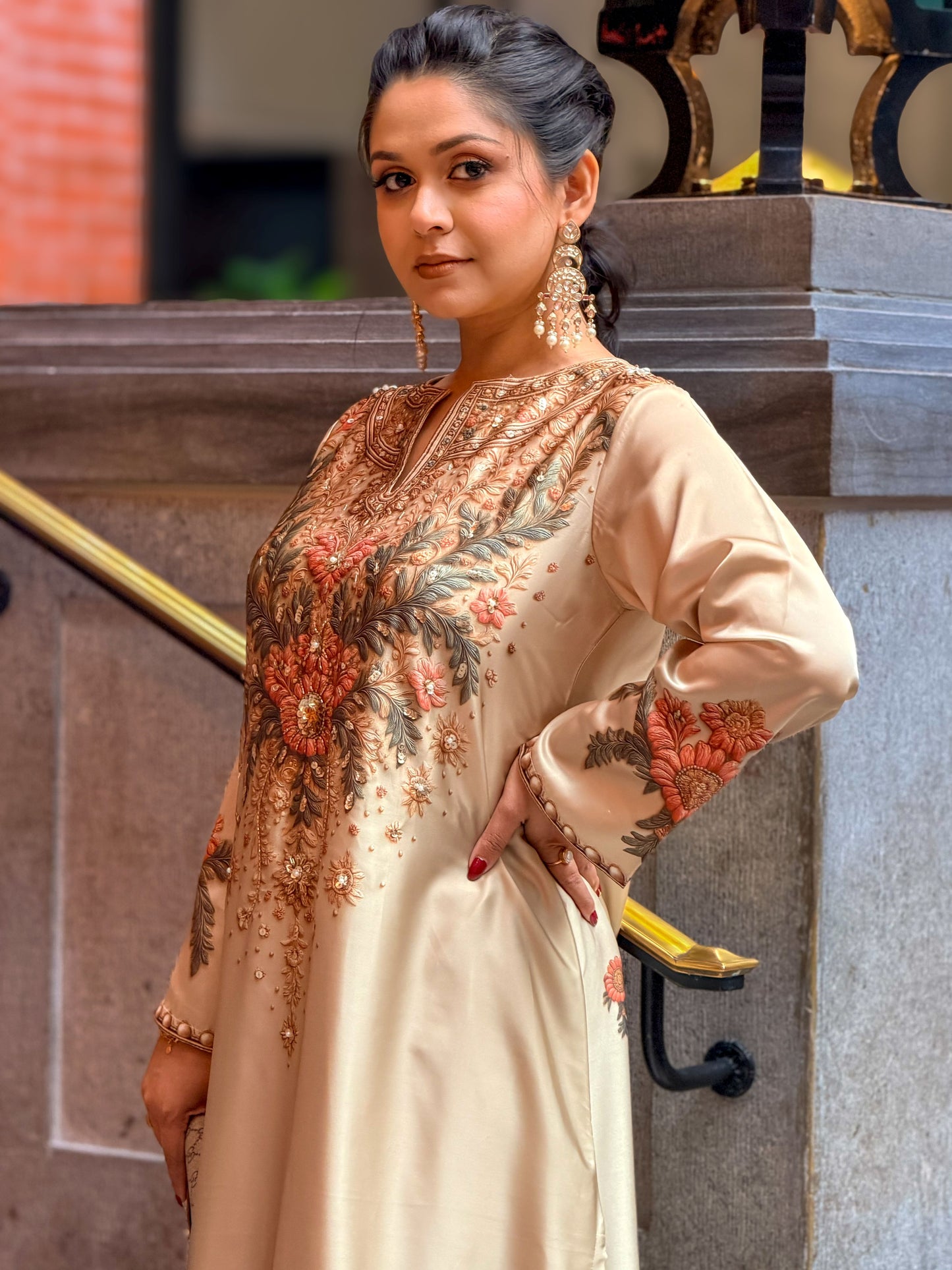 Golden Blossom Elegance Kameez And Pant Set