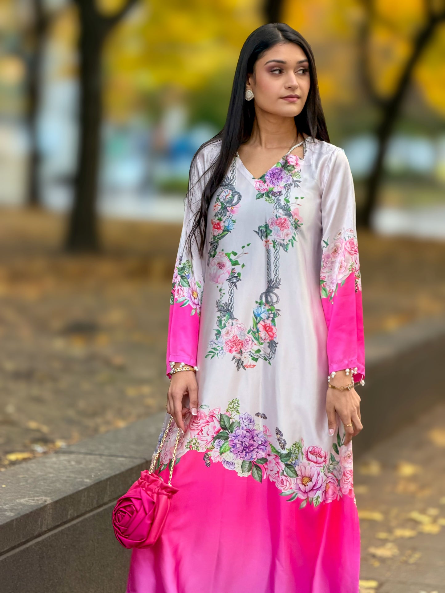 Blooming Grace – Pink & White Floral Kameez And Pant Set