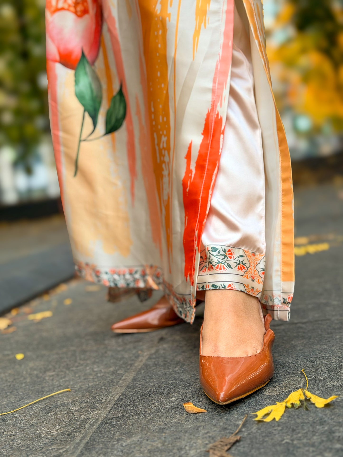 Autumn Bloom – Peach & Coral Floral Long Kameez And Pant