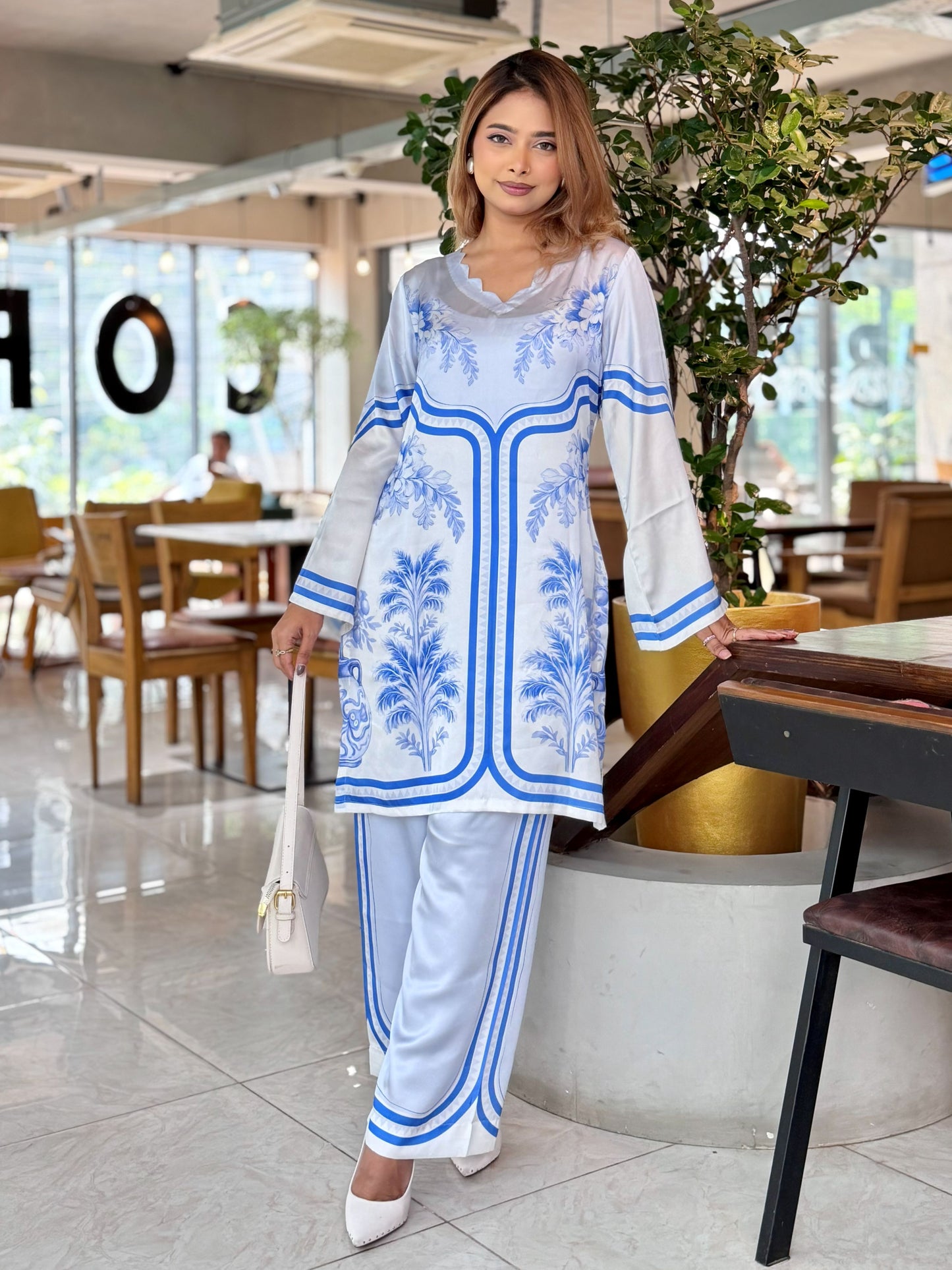 Blue Floral Print Ethnic Co-ord