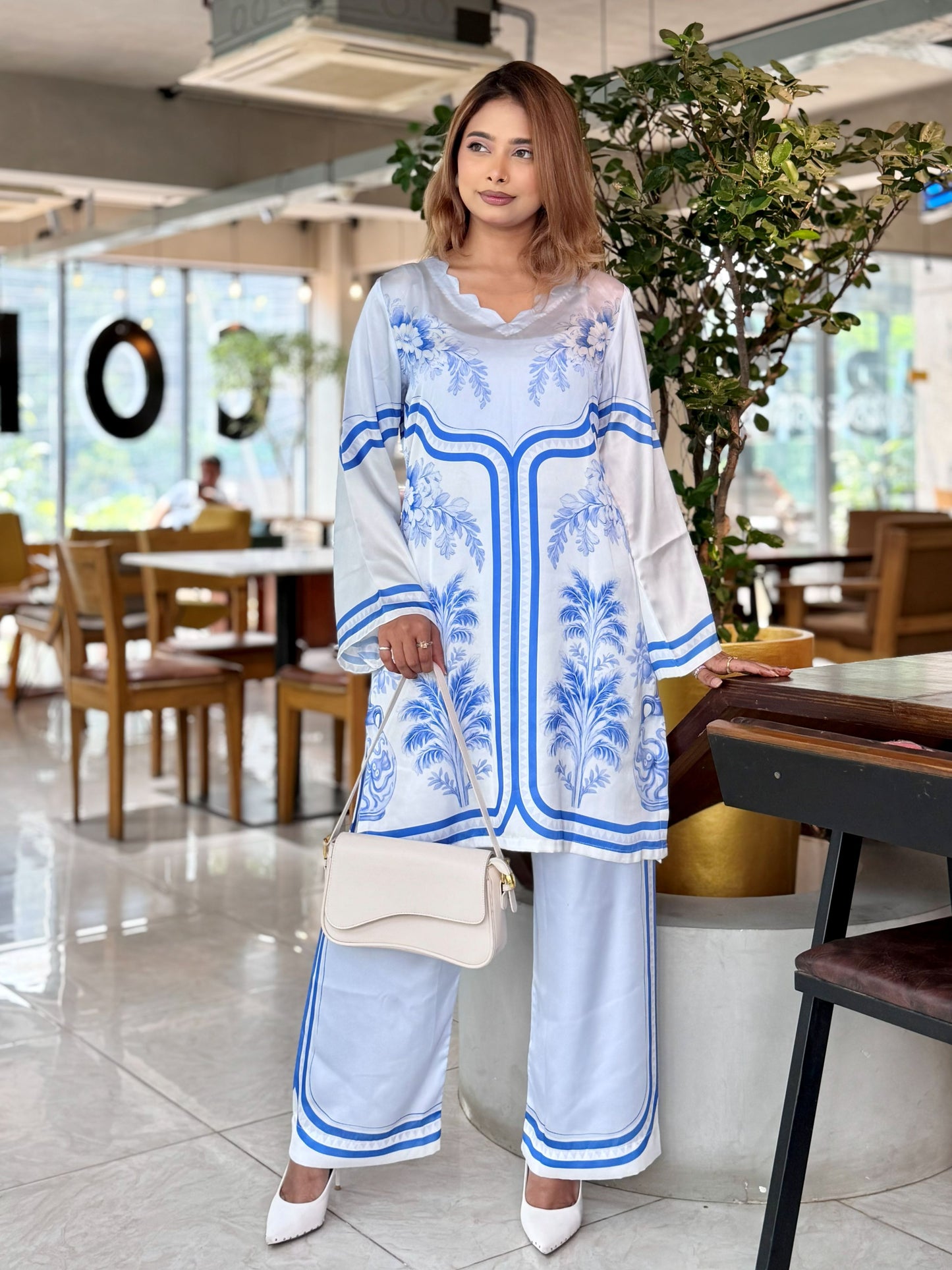 Blue Floral Print Ethnic Co-ord
