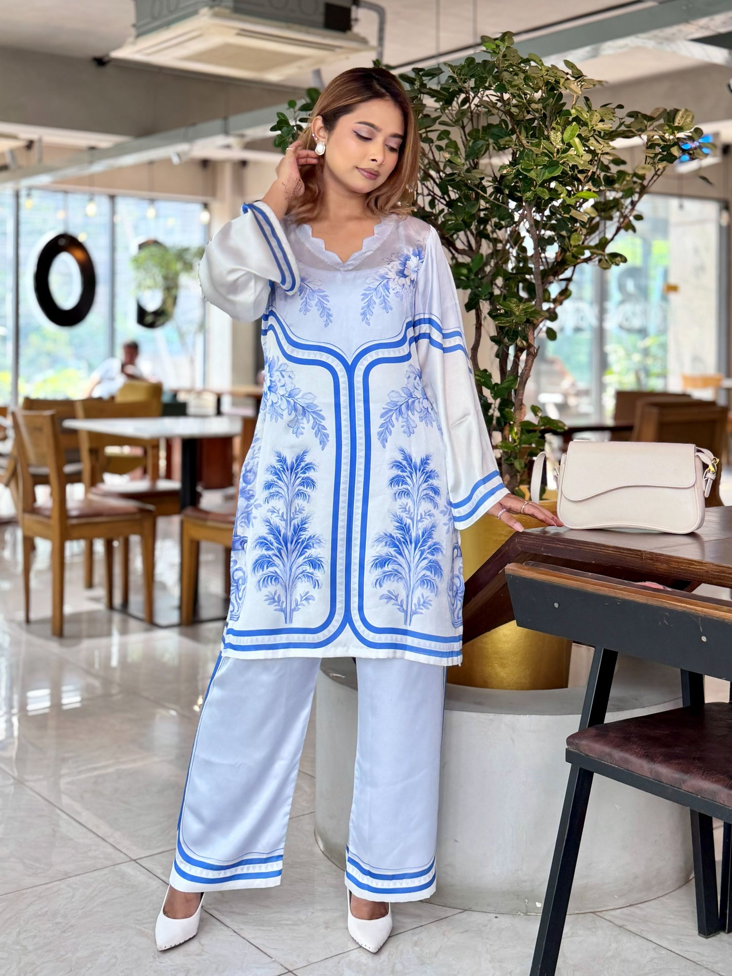 Blue Floral Print Ethnic Co-ord