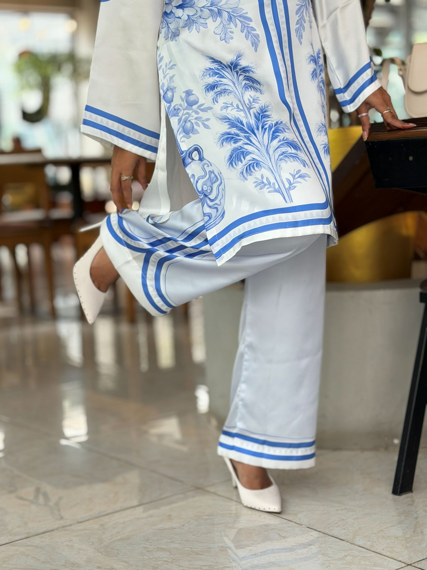 Blue Floral Print Ethnic Co-ord