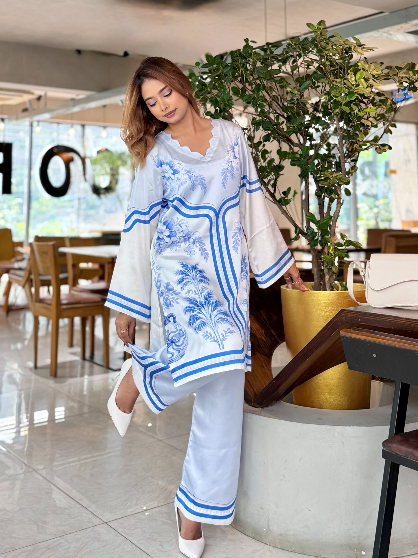 Blue Floral Print Ethnic Co-ord